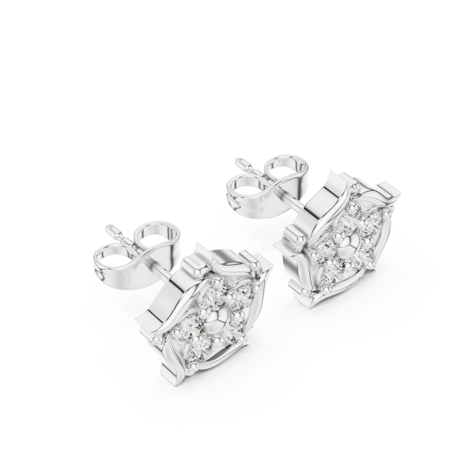  White Gold Radiant Bloom Petal Stud Earrings Right View