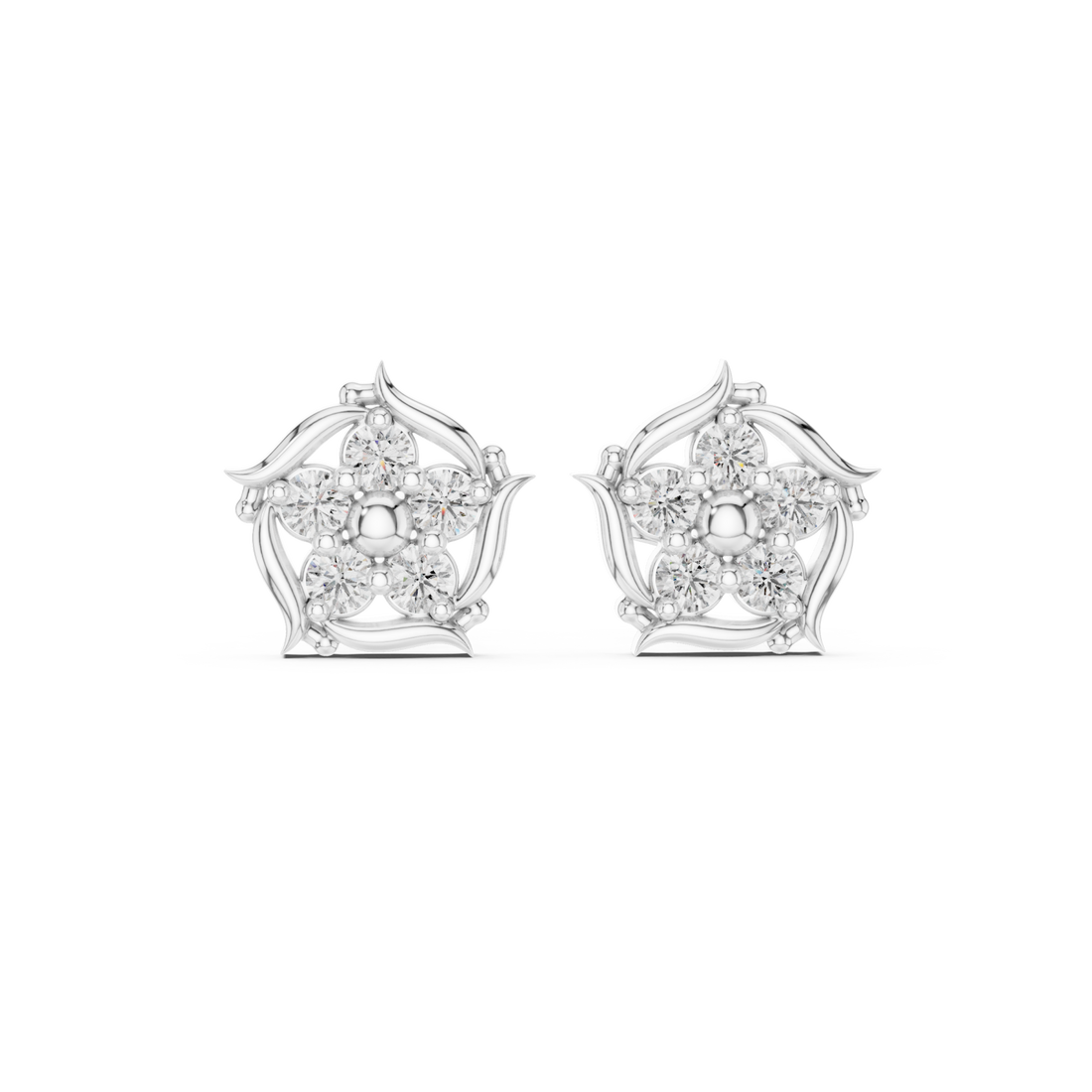  White Gold Radiant Bloom Petal Stud Earrings Right View