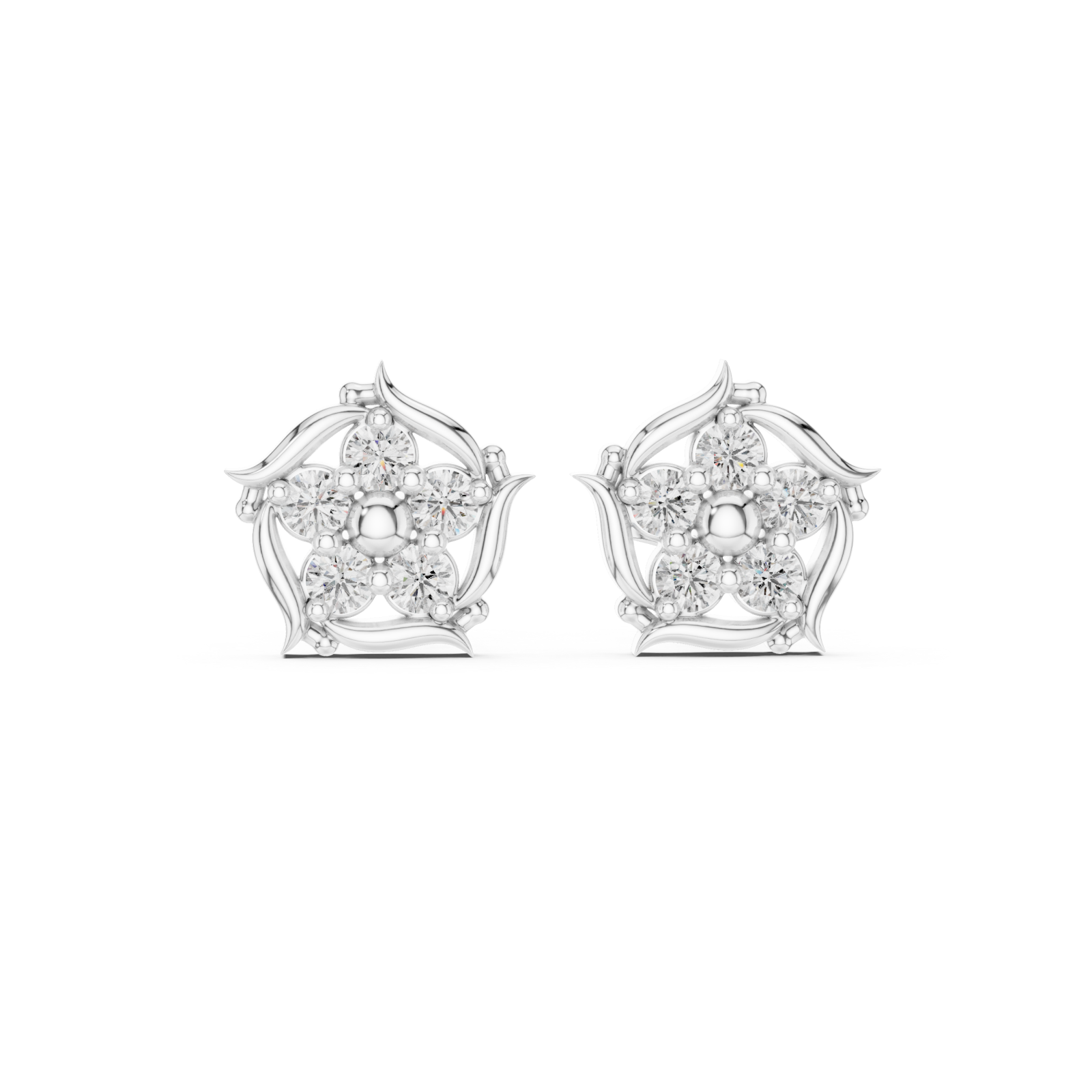  White Gold Radiant Bloom Petal Stud Earrings Front View
