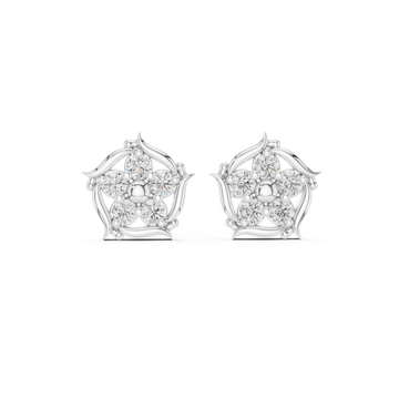  White Gold Radiant Bloom Petal Stud Earrings Front View