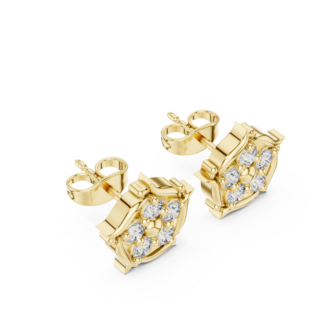 Gold Radiant Bloom Petal Stud Earrings Right View