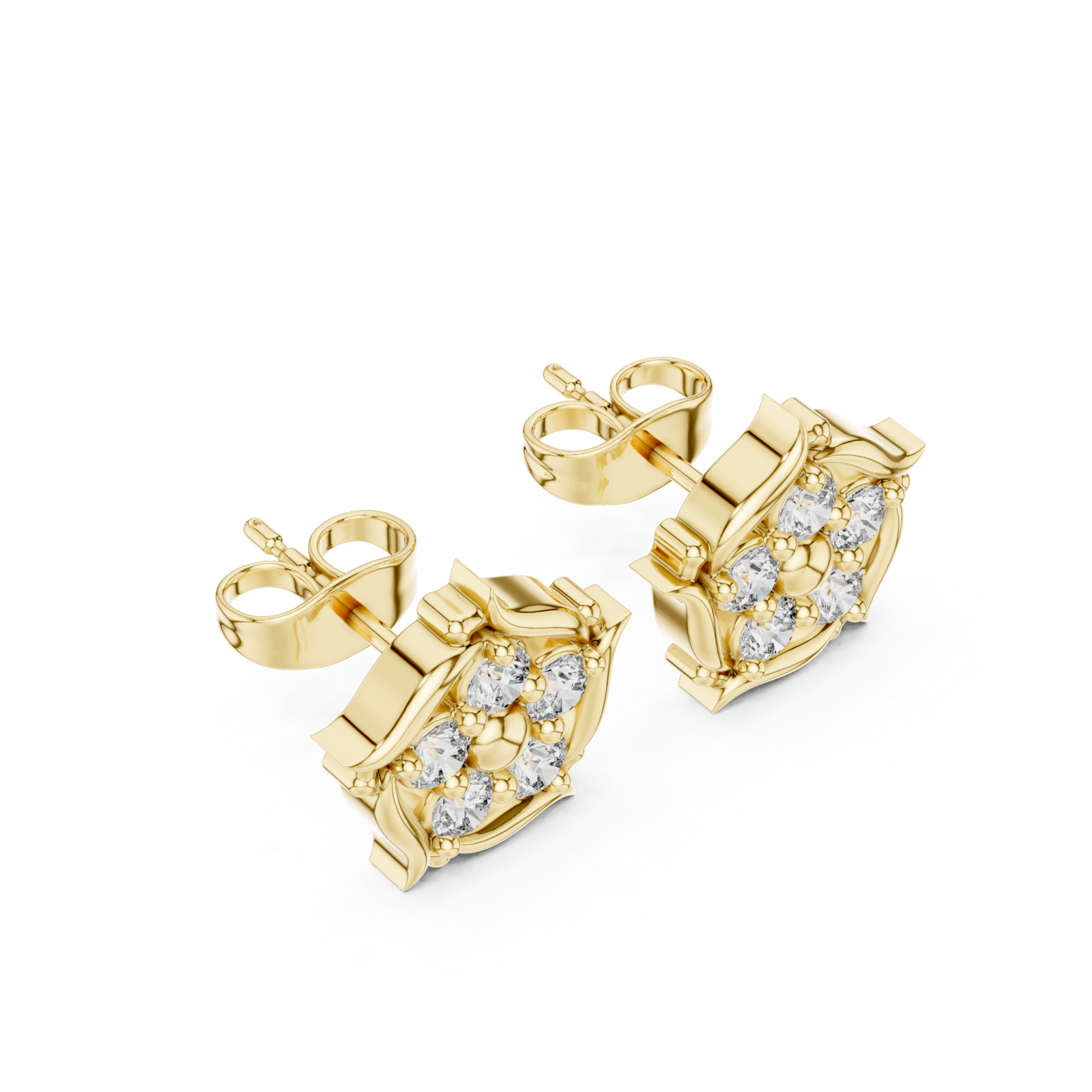 Gold Radiant Bloom Petal Stud Earrings Right View
