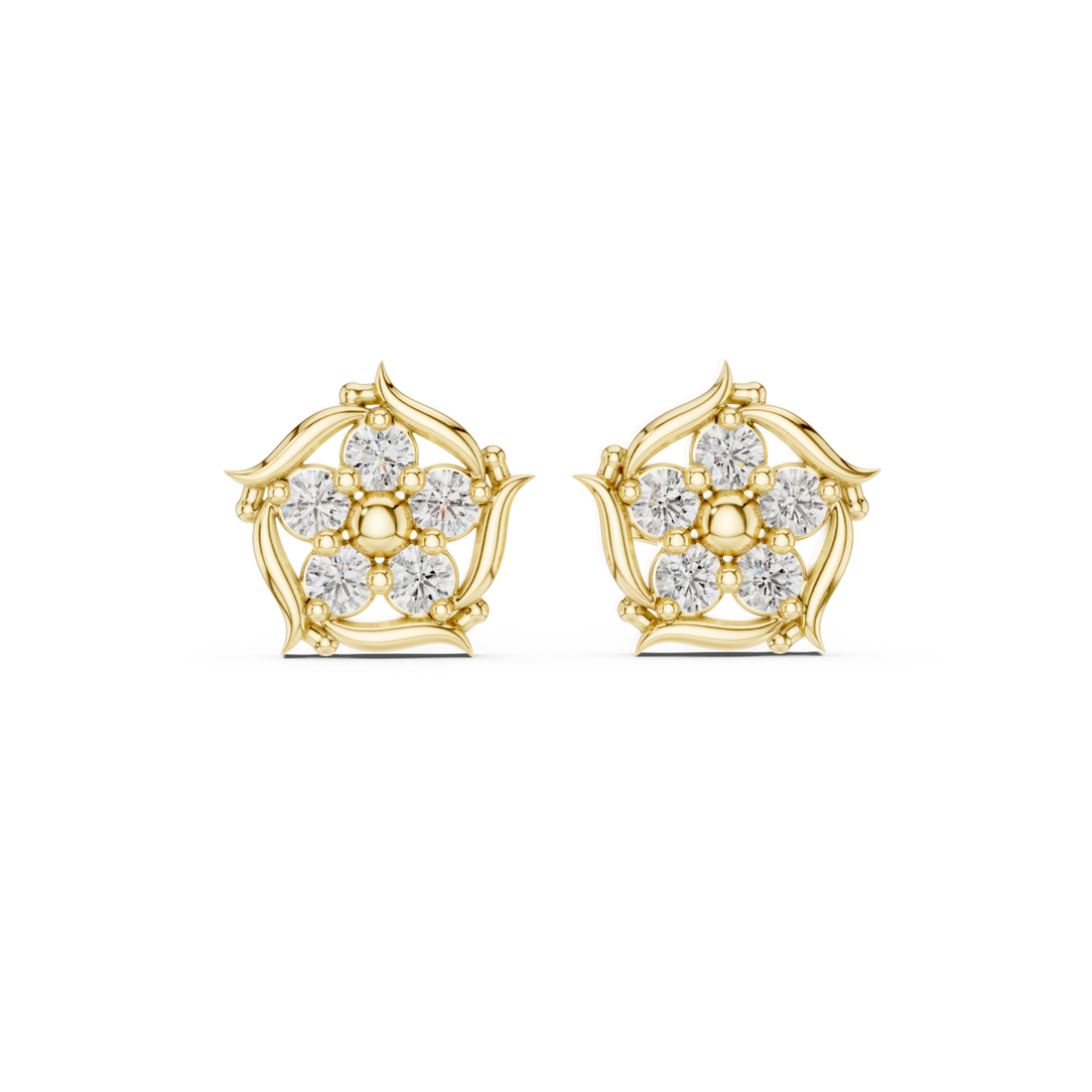 Gold Radiant Bloom Petal Stud Earrings Right View