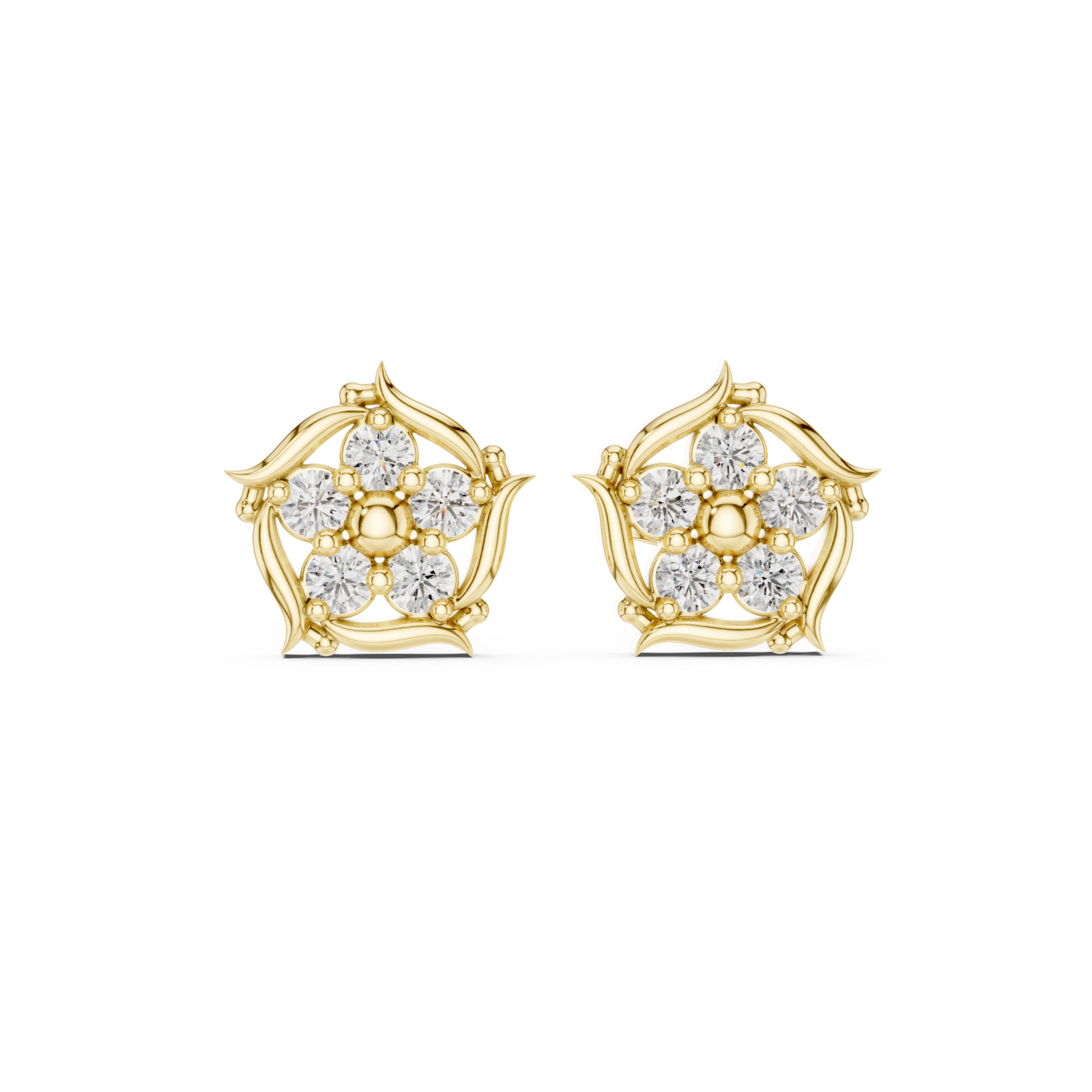  Gold Radiant Bloom Petal Stud Earrings Front View