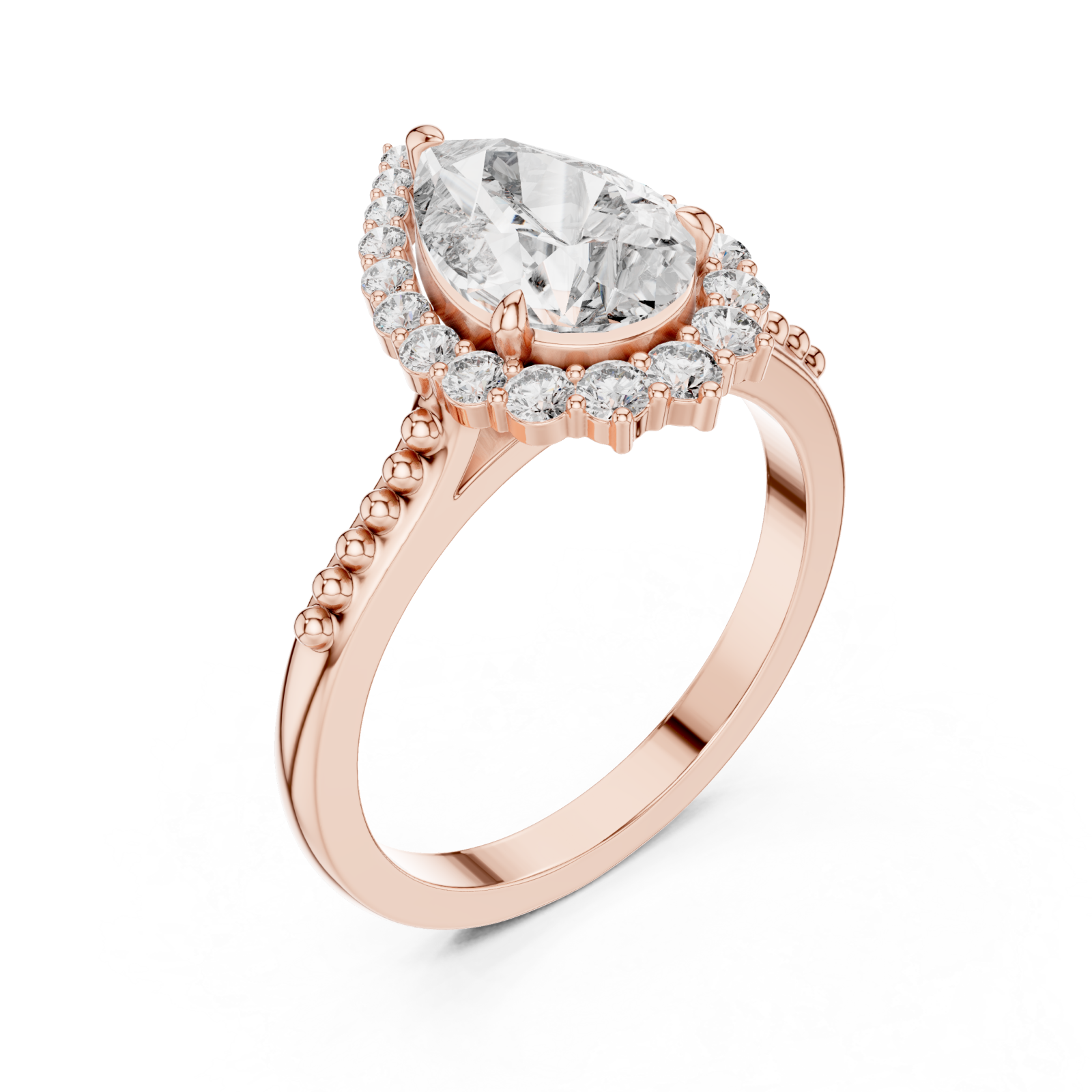  Rose Gold Celestial Teardrop Halo Ring Right View