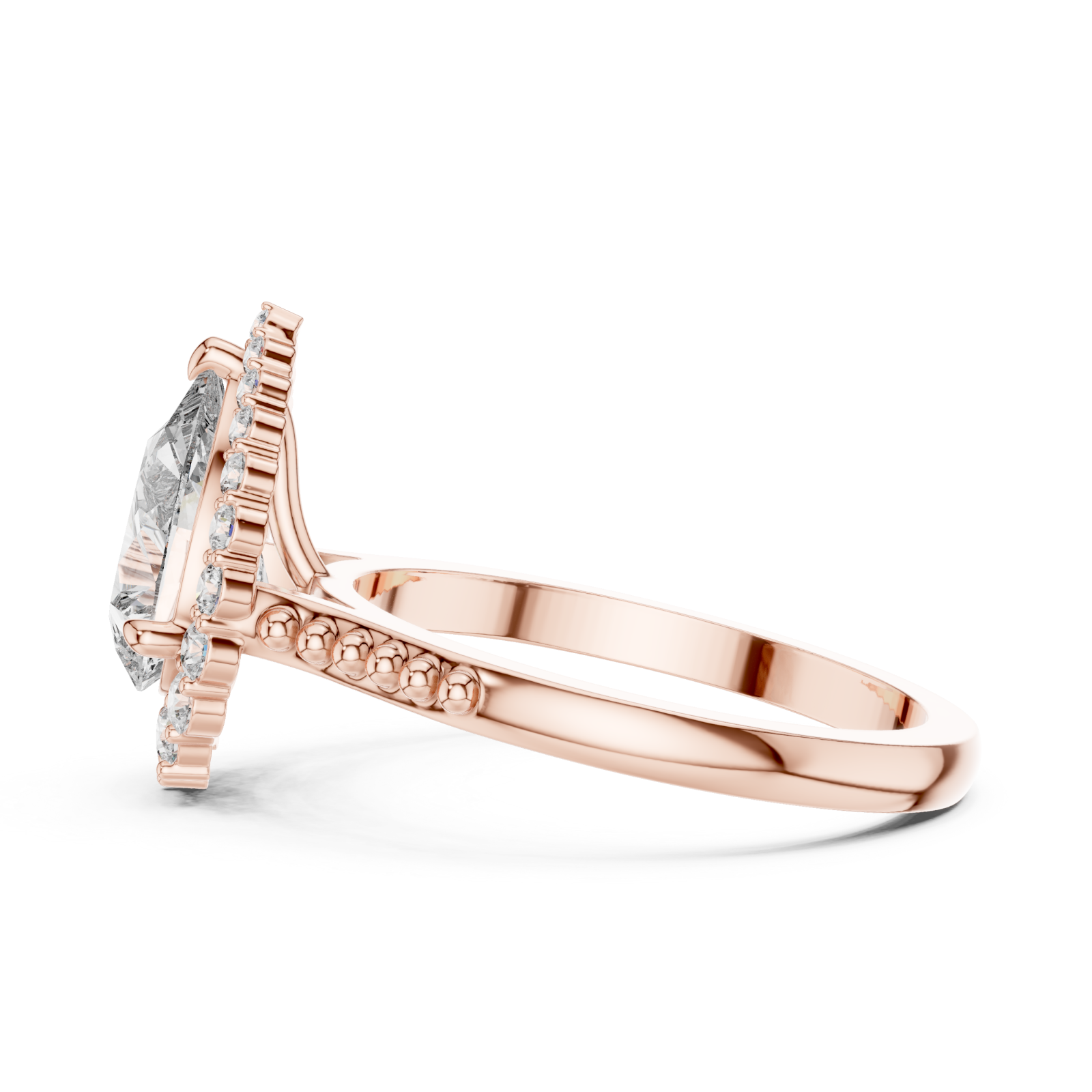  Rose Gold Celestial Teardrop Halo Ring Side View
