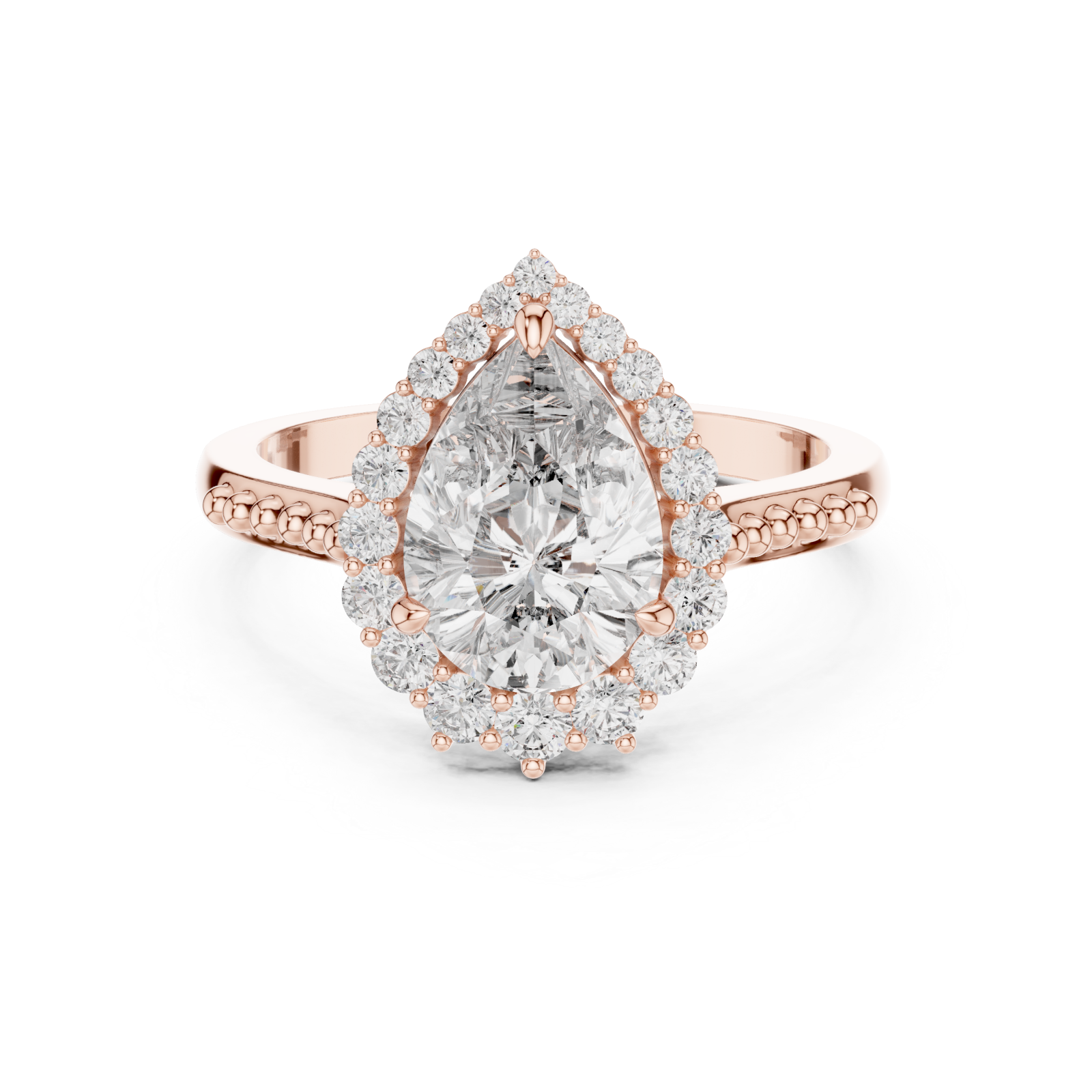  Rose Gold Celestial Teardrop Halo Ring Front View