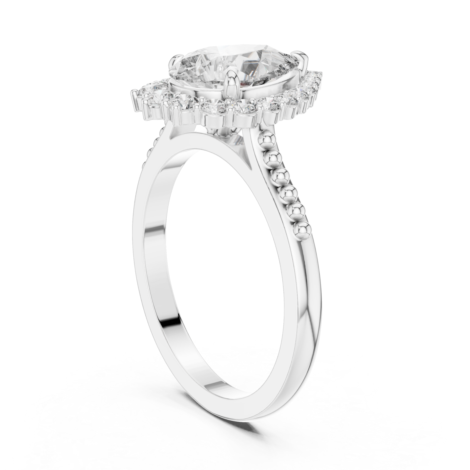  White Gold Celestial Teardrop Halo Ring Left View