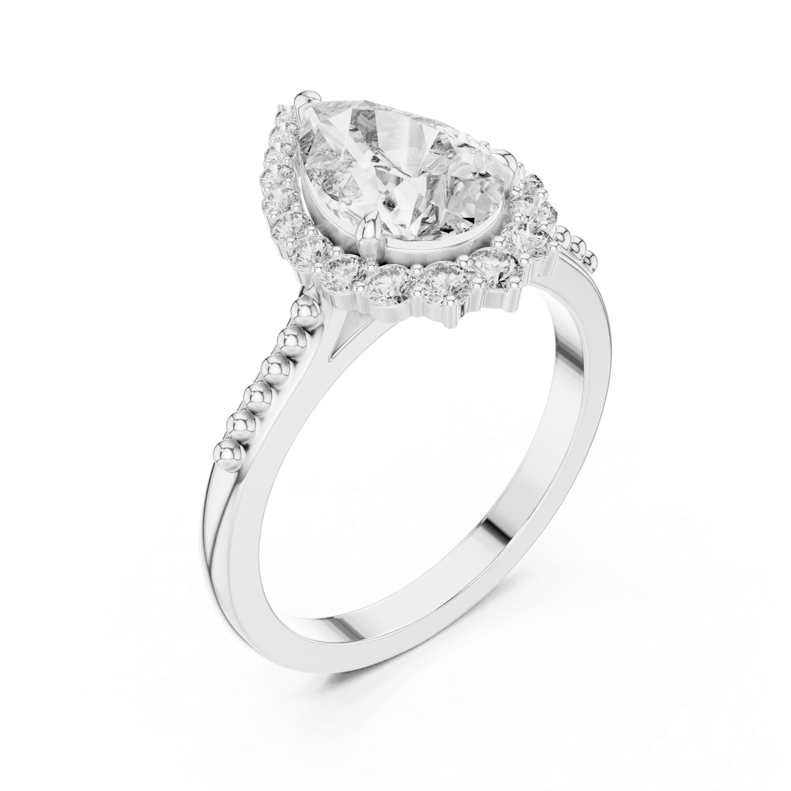  White Gold Celestial Teardrop Halo Ring Right View