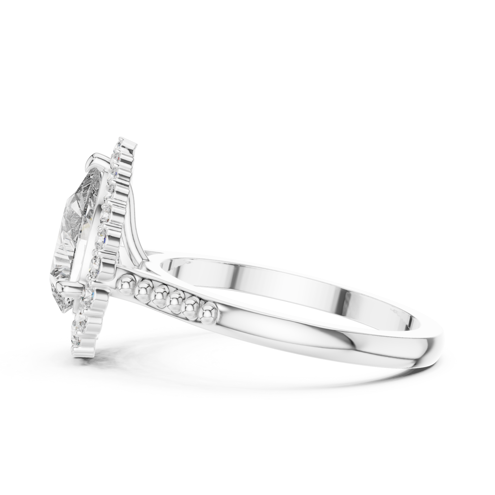  White Gold Celestial Teardrop Halo Ring Side View