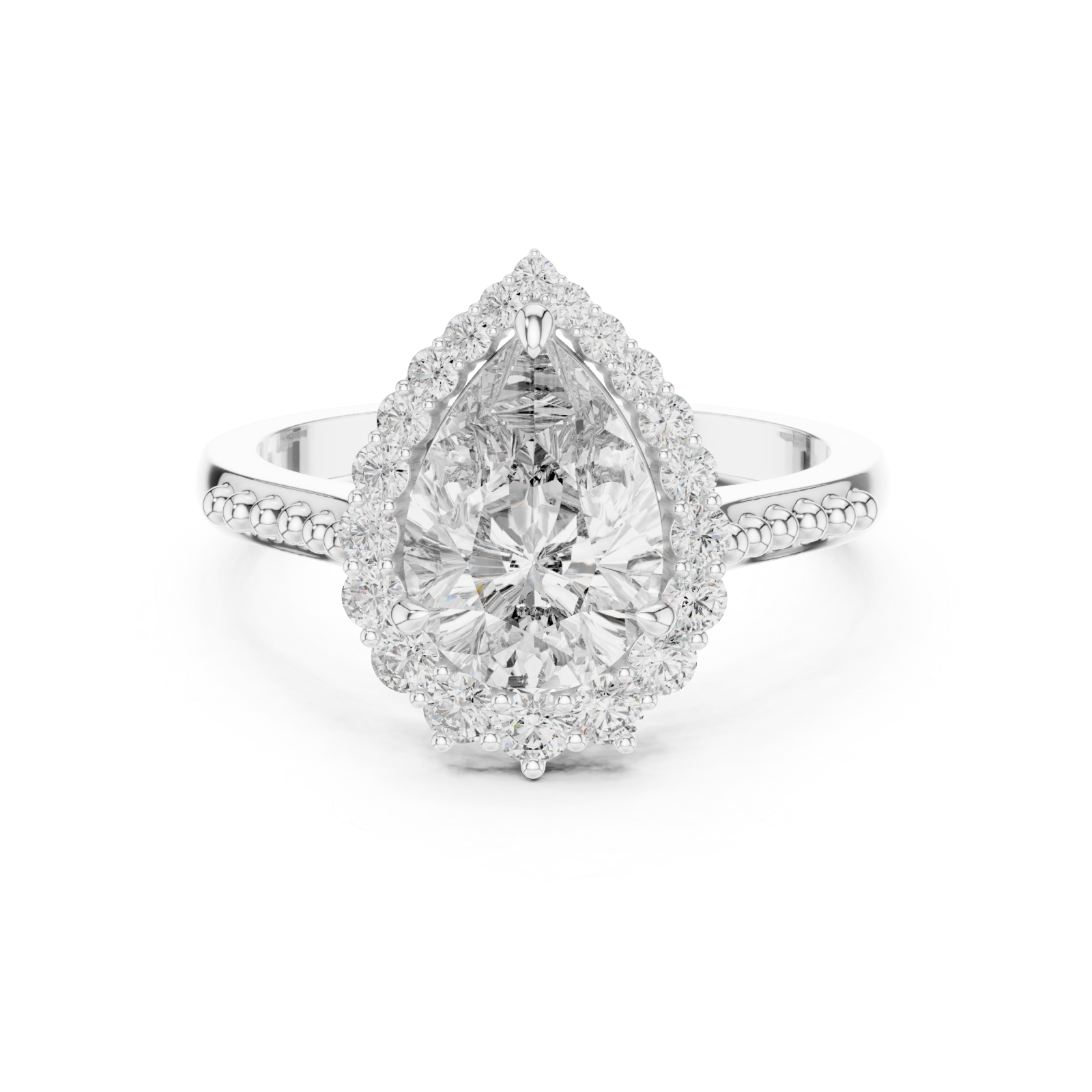  White Gold Celestial Teardrop Halo Ring Front View