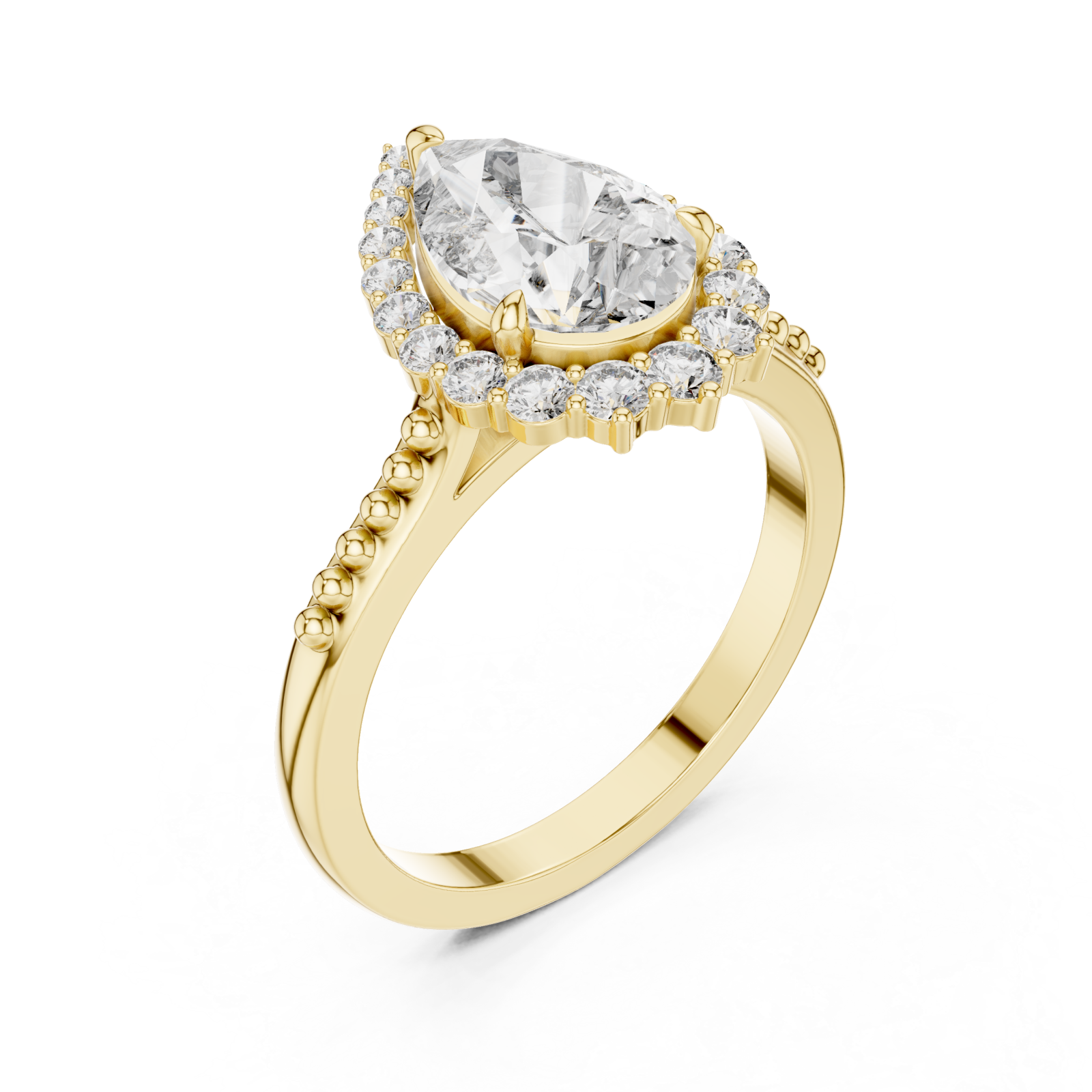 Gold Celestial Teardrop Halo Ring Right View