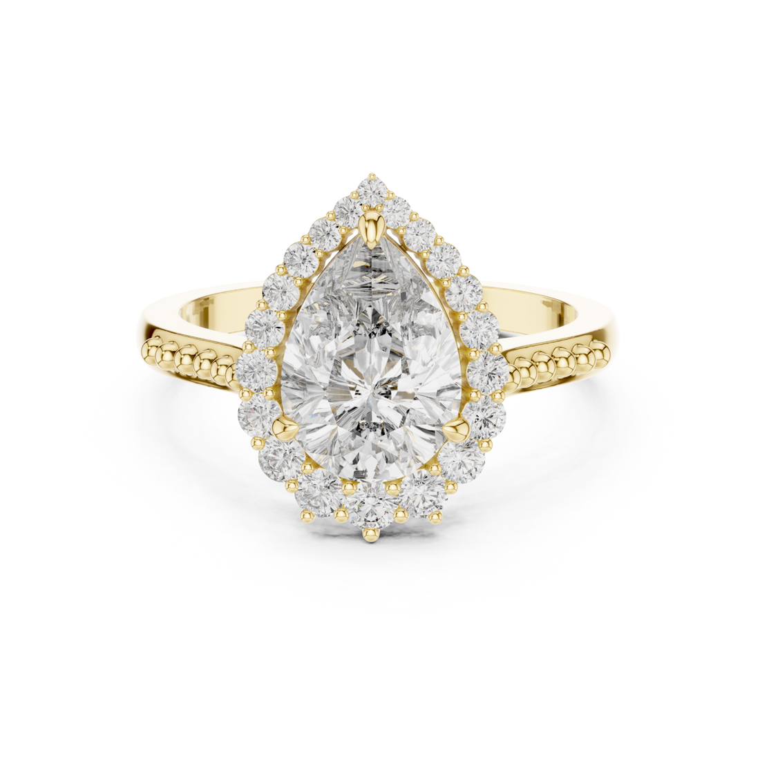 Gold Celestial Teardrop Halo Ring Right View