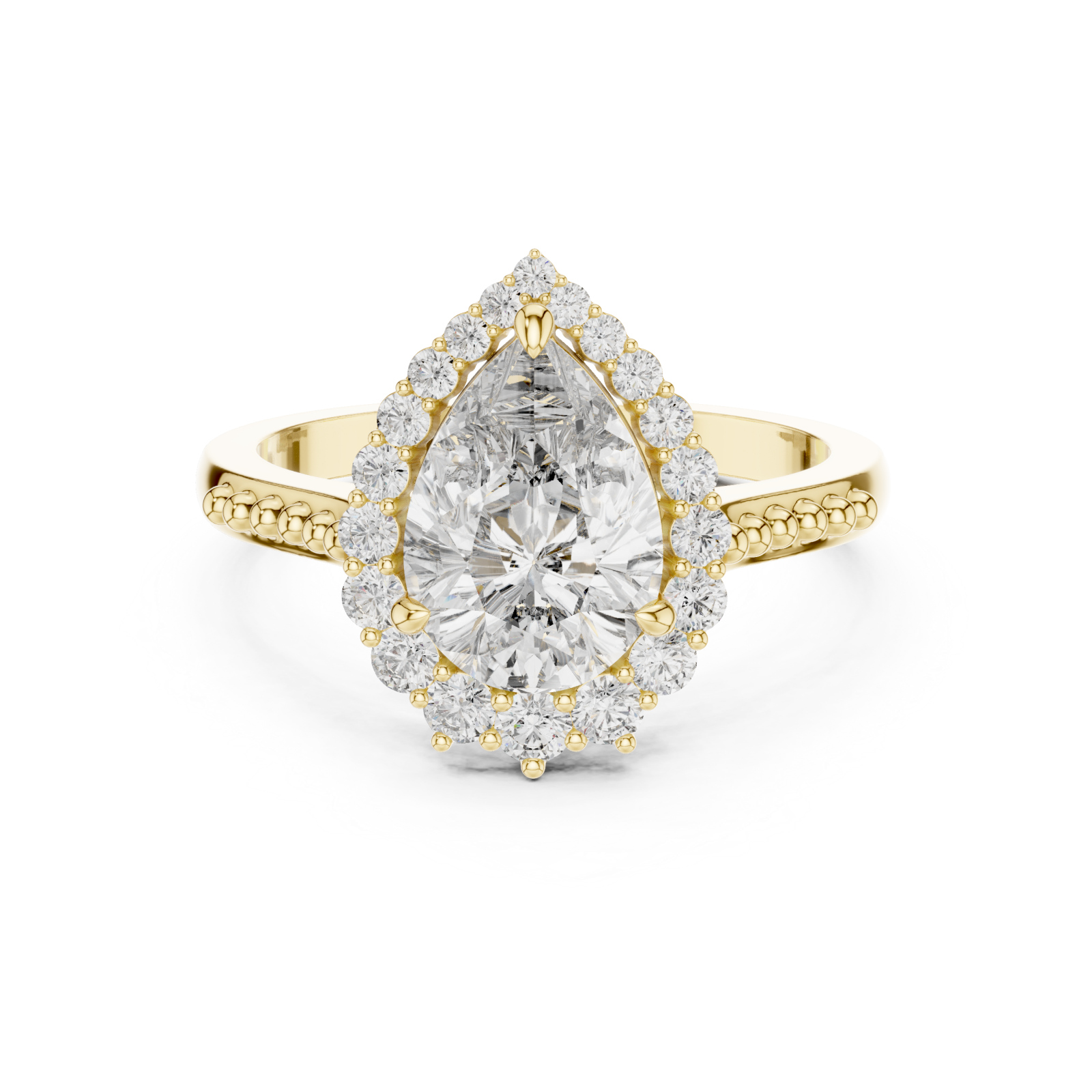  Gold Celestial Teardrop Halo Ring Front View