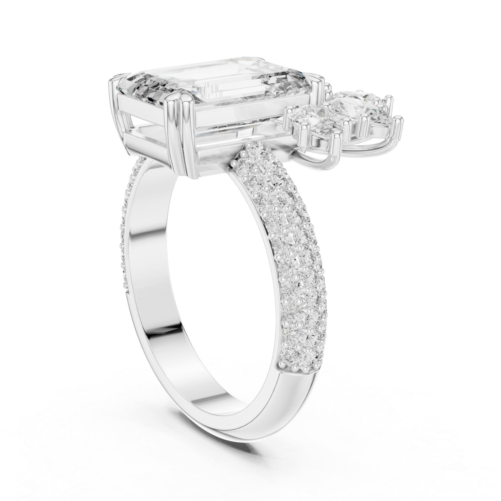  White Gold Petal Crest Empress Statement Ring Left View