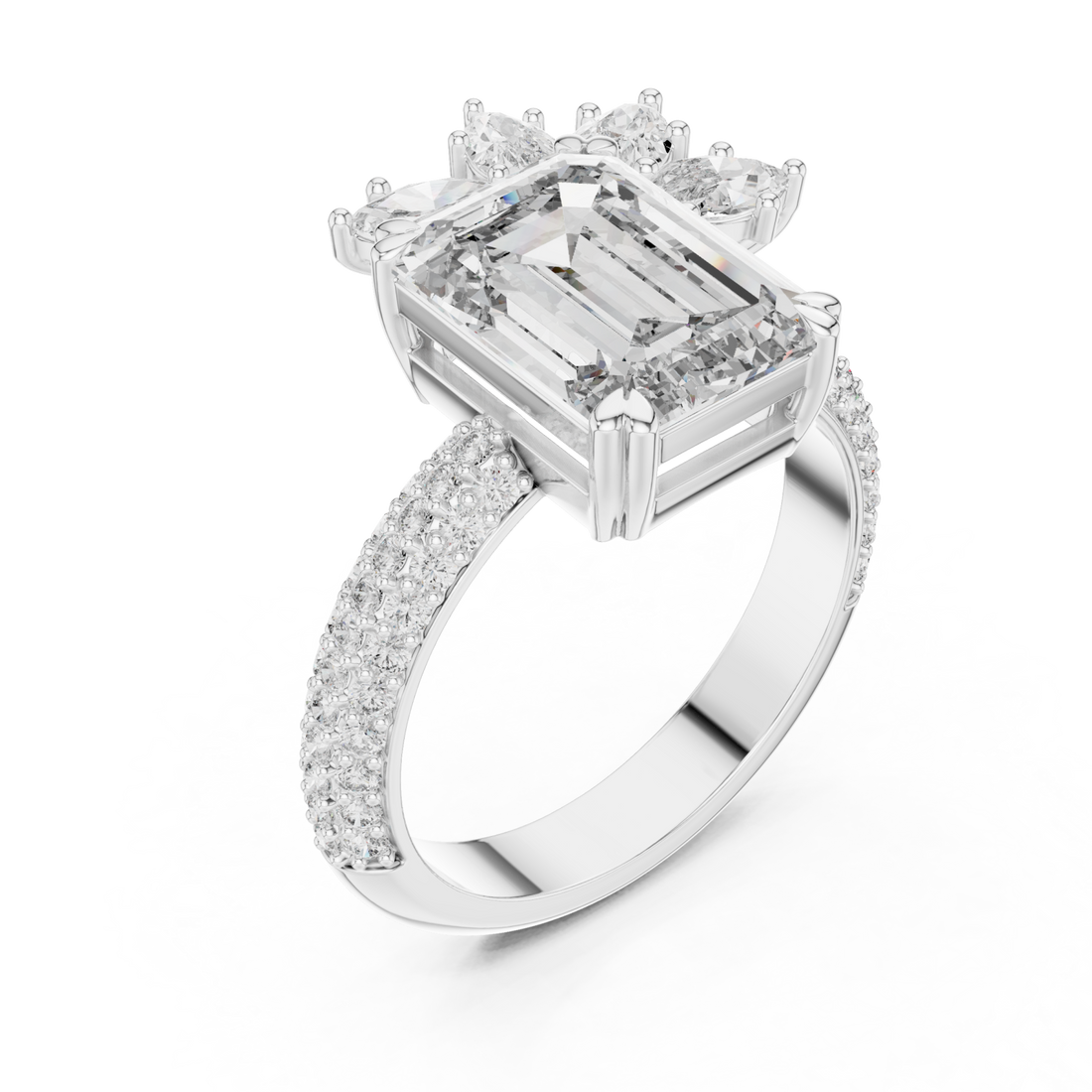  White Gold Petal Crest Empress Statement Ring Right View