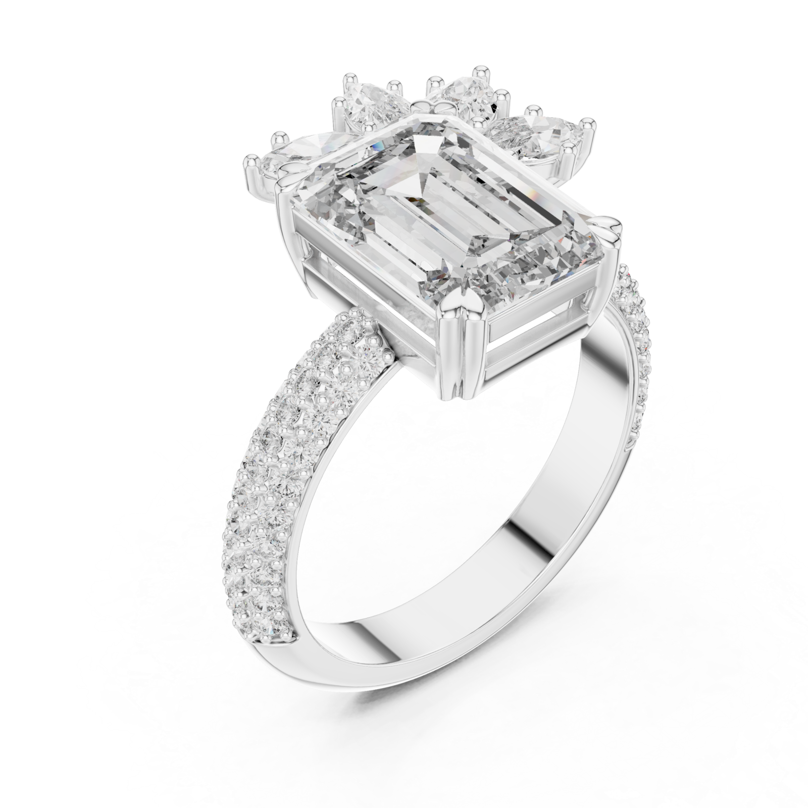  White Gold Petal Crest Empress Statement Ring Right View