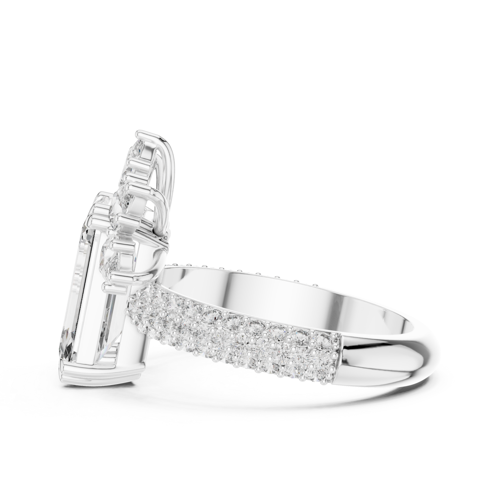  White Gold Petal Crest Empress Statement Ring Side View