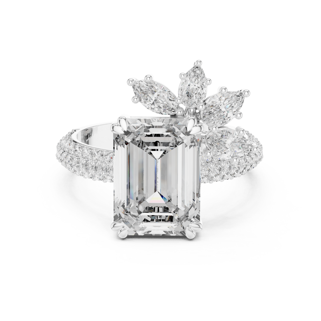  White Gold Petal Crest Empress Statement Ring Right View