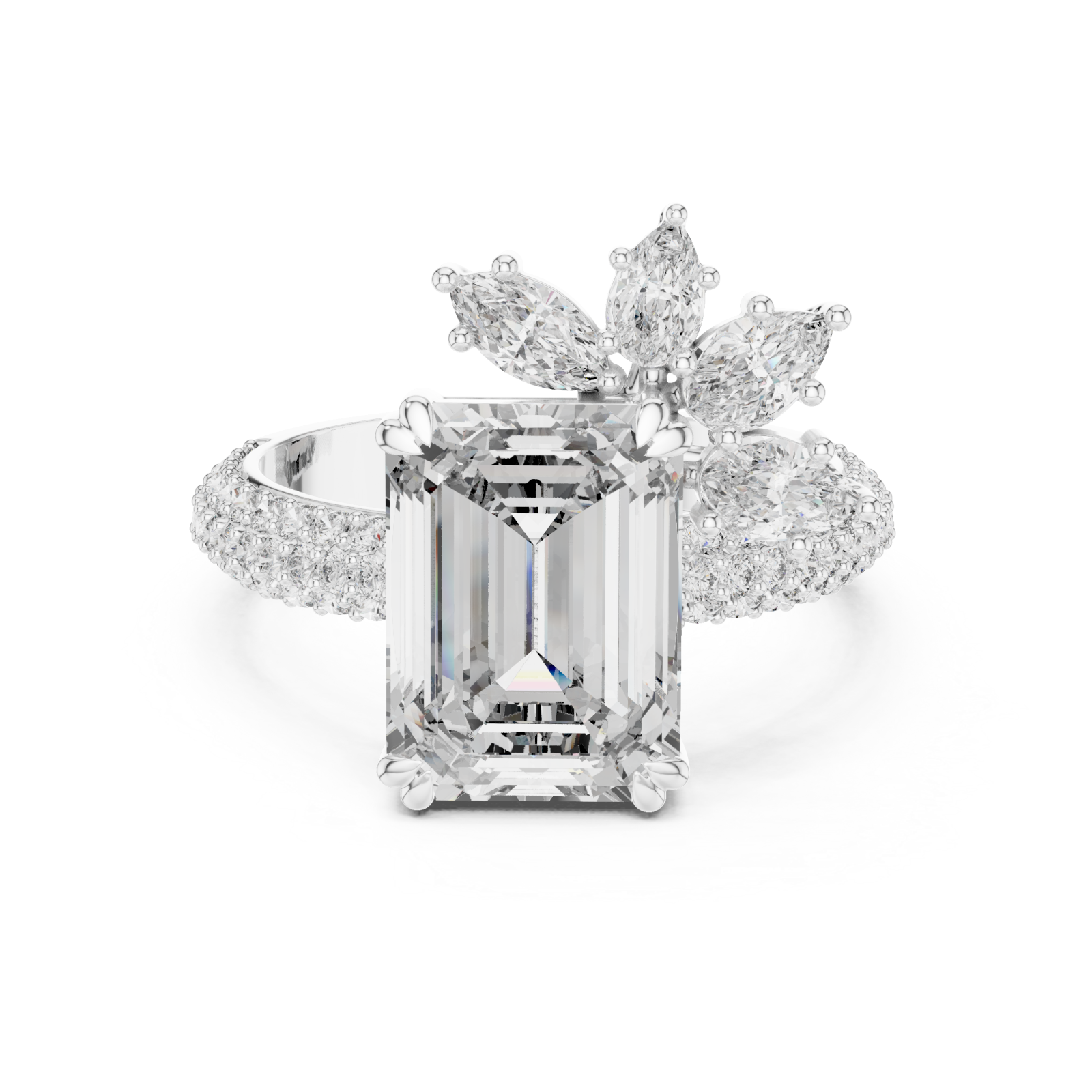  White Gold Petal Crest Empress Statement Ring Front View