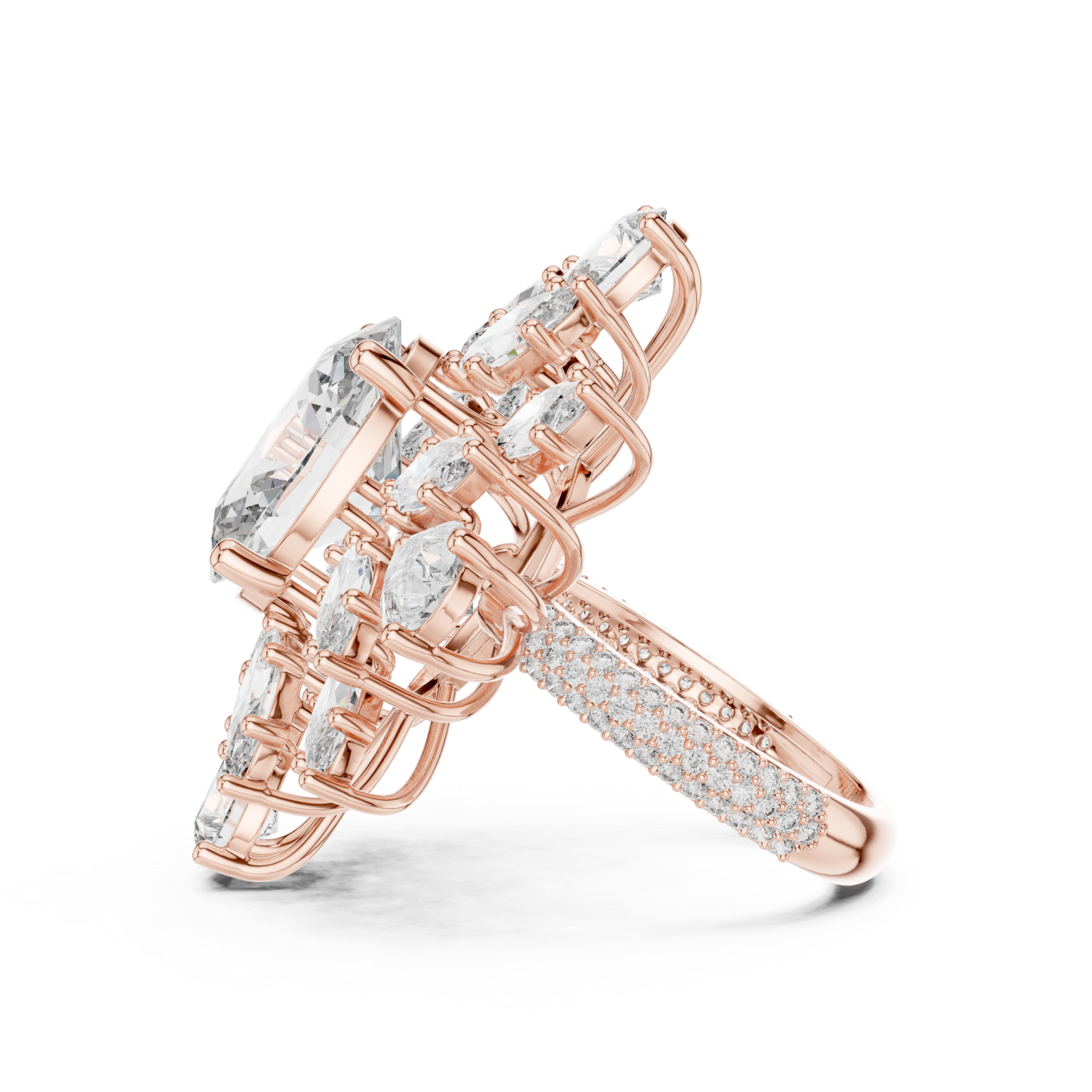  Rose Gold Radiance Halo Masterpiece Ring Side View