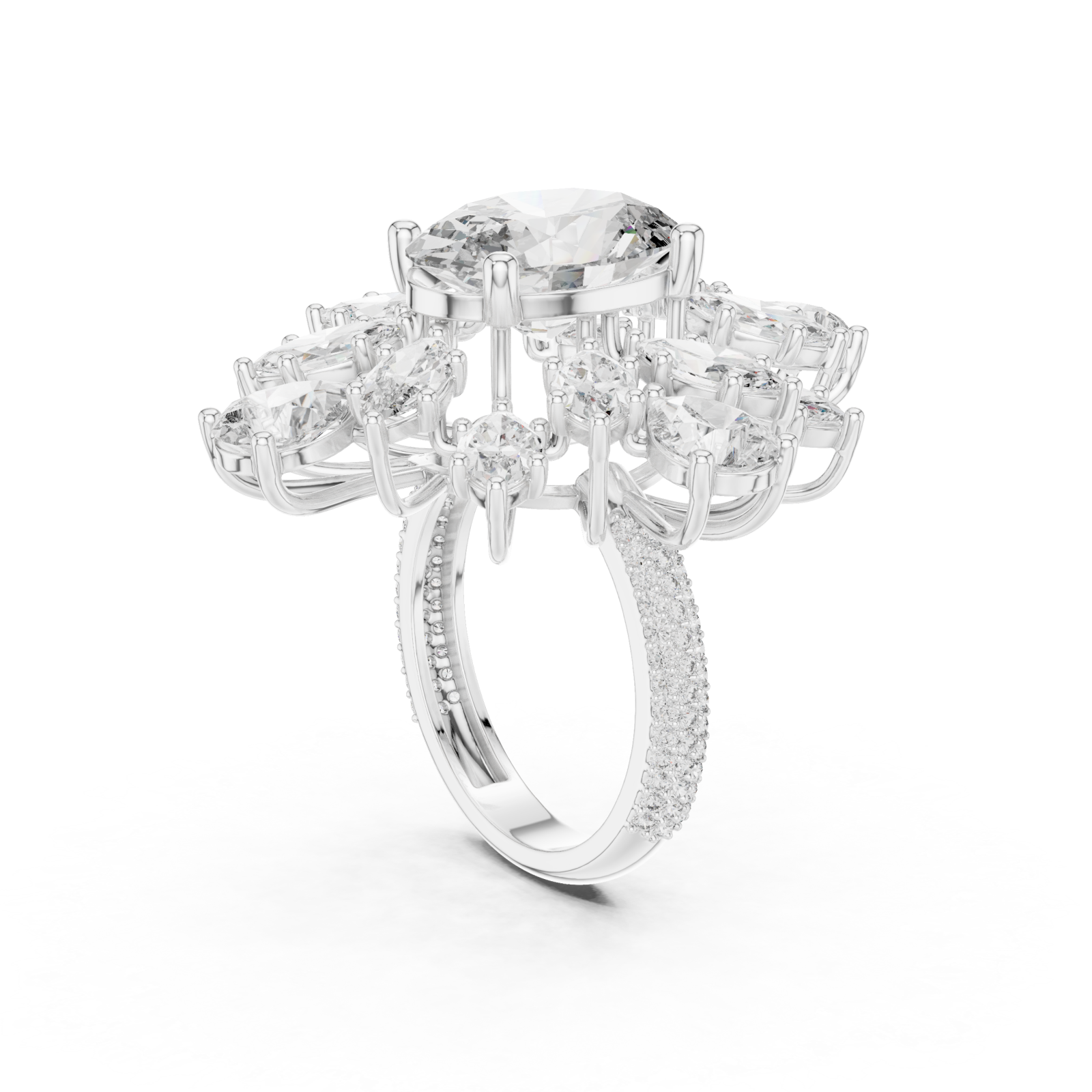  White Gold Radiance Halo Masterpiece Ring Left View
