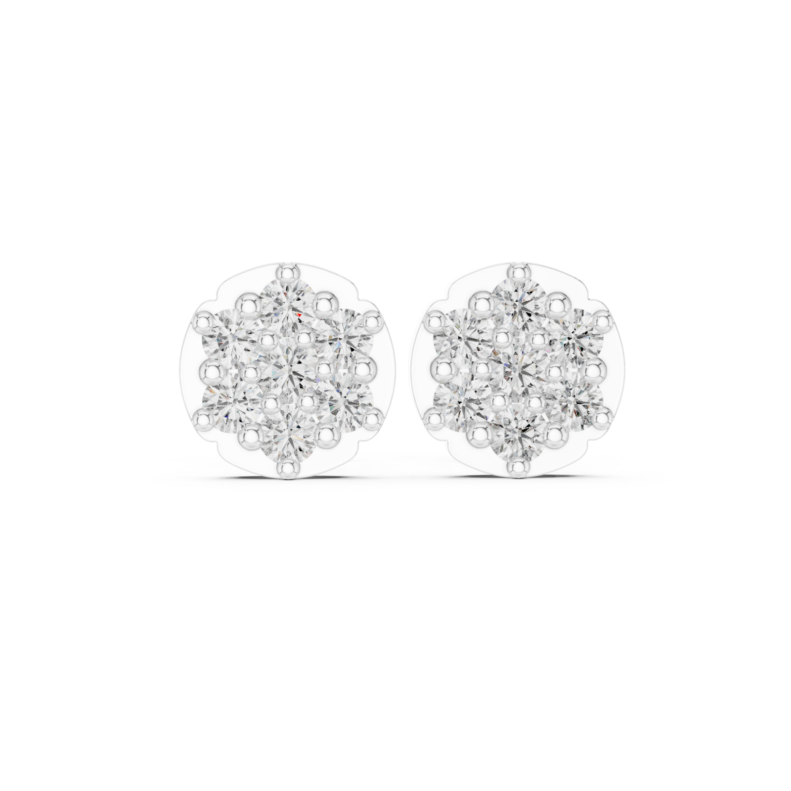  White Gold Elegant Harmony Cluster Earrings Front View