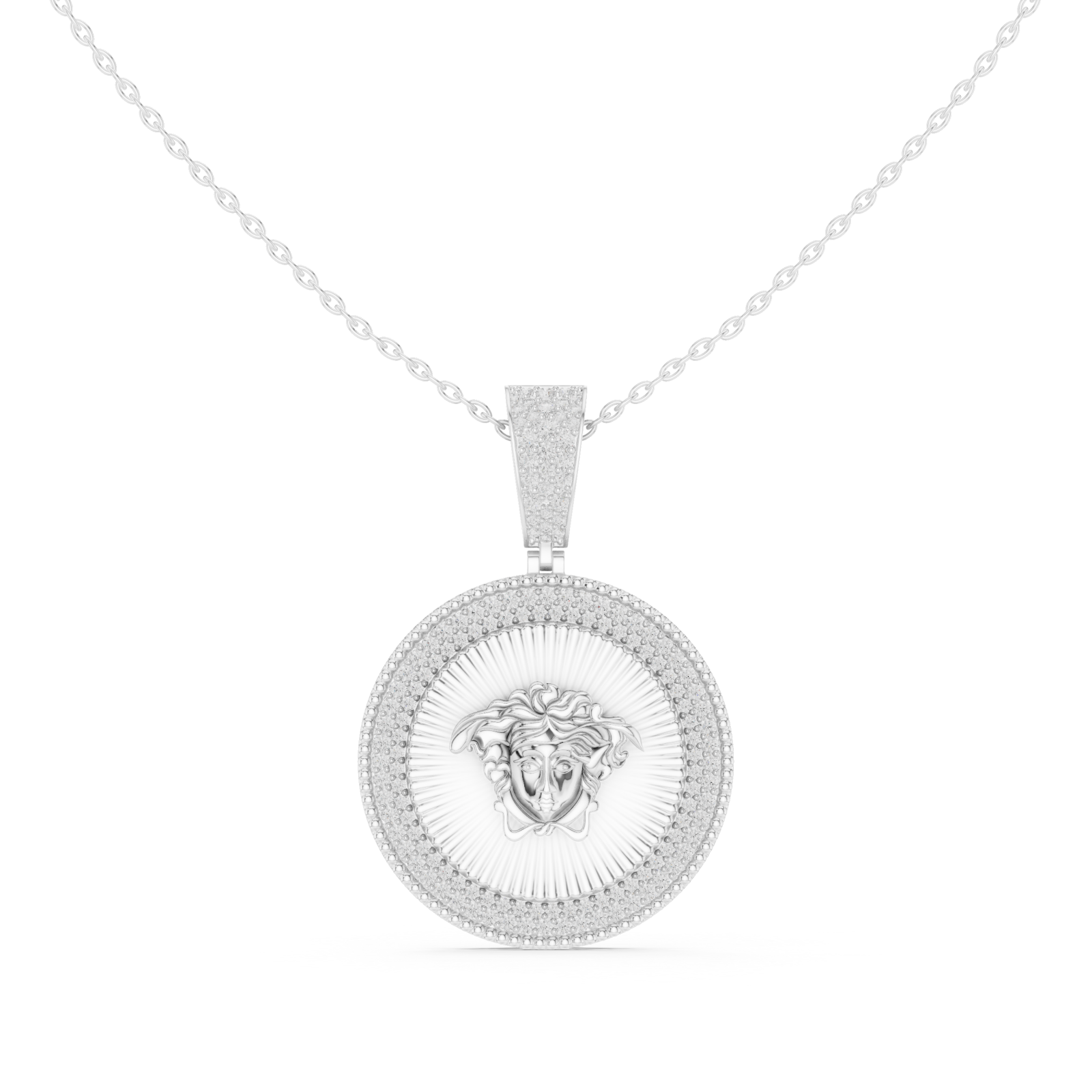  White Gold Starlit Ember Medallion Pendant Front View
