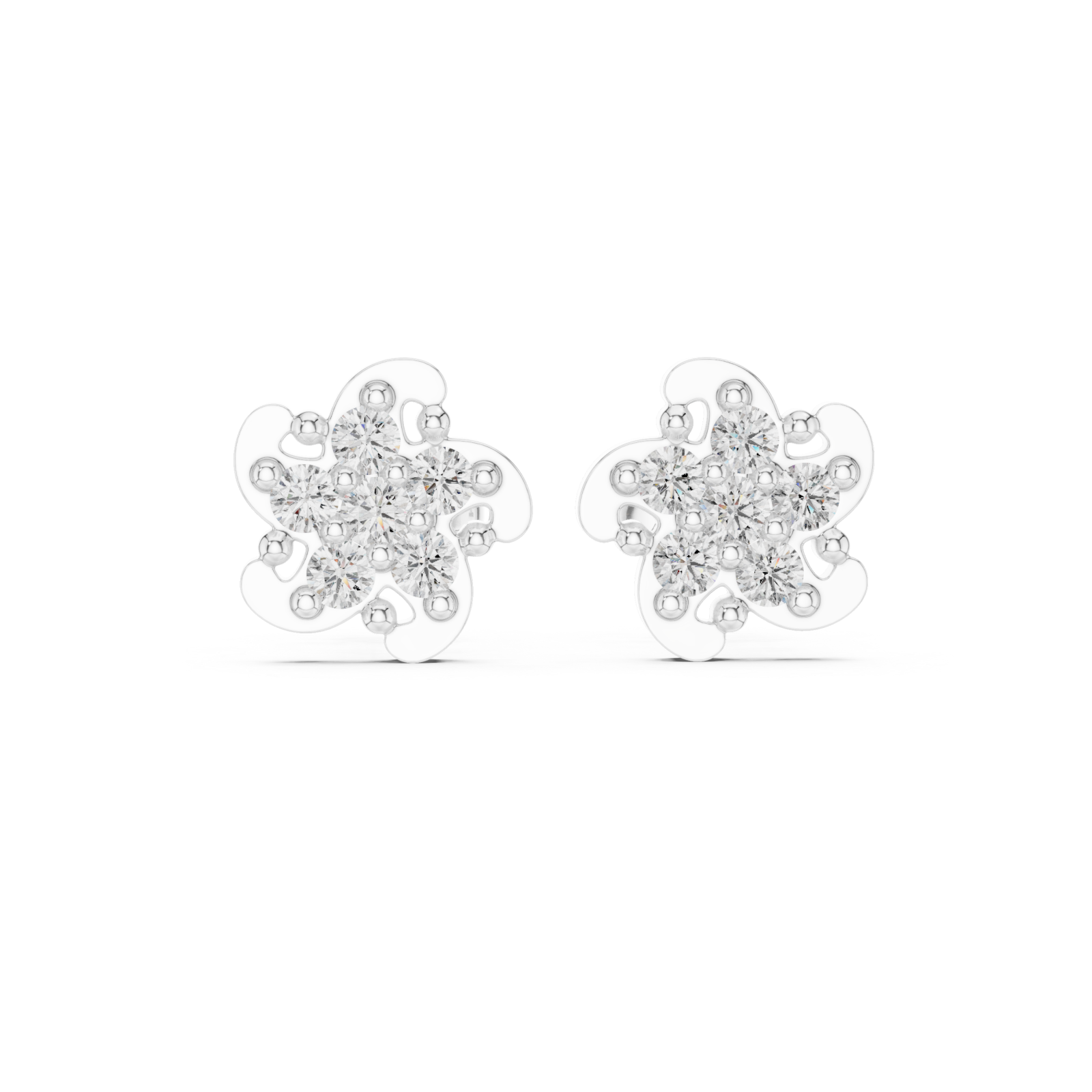  White Gold Embrace of Spring Floral Earrings Front View