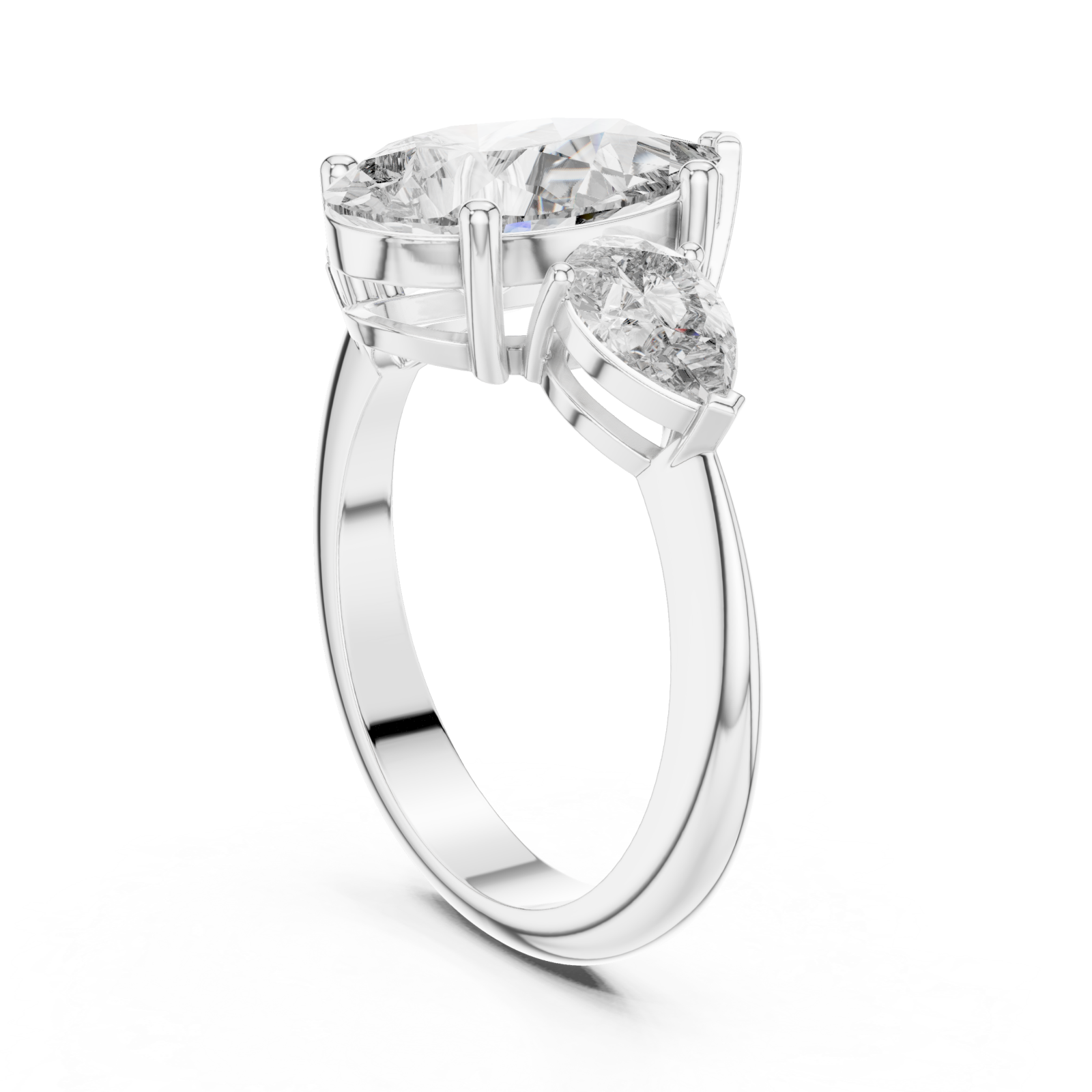  White Gold Lustrous Pear Crest Statement Band Left View