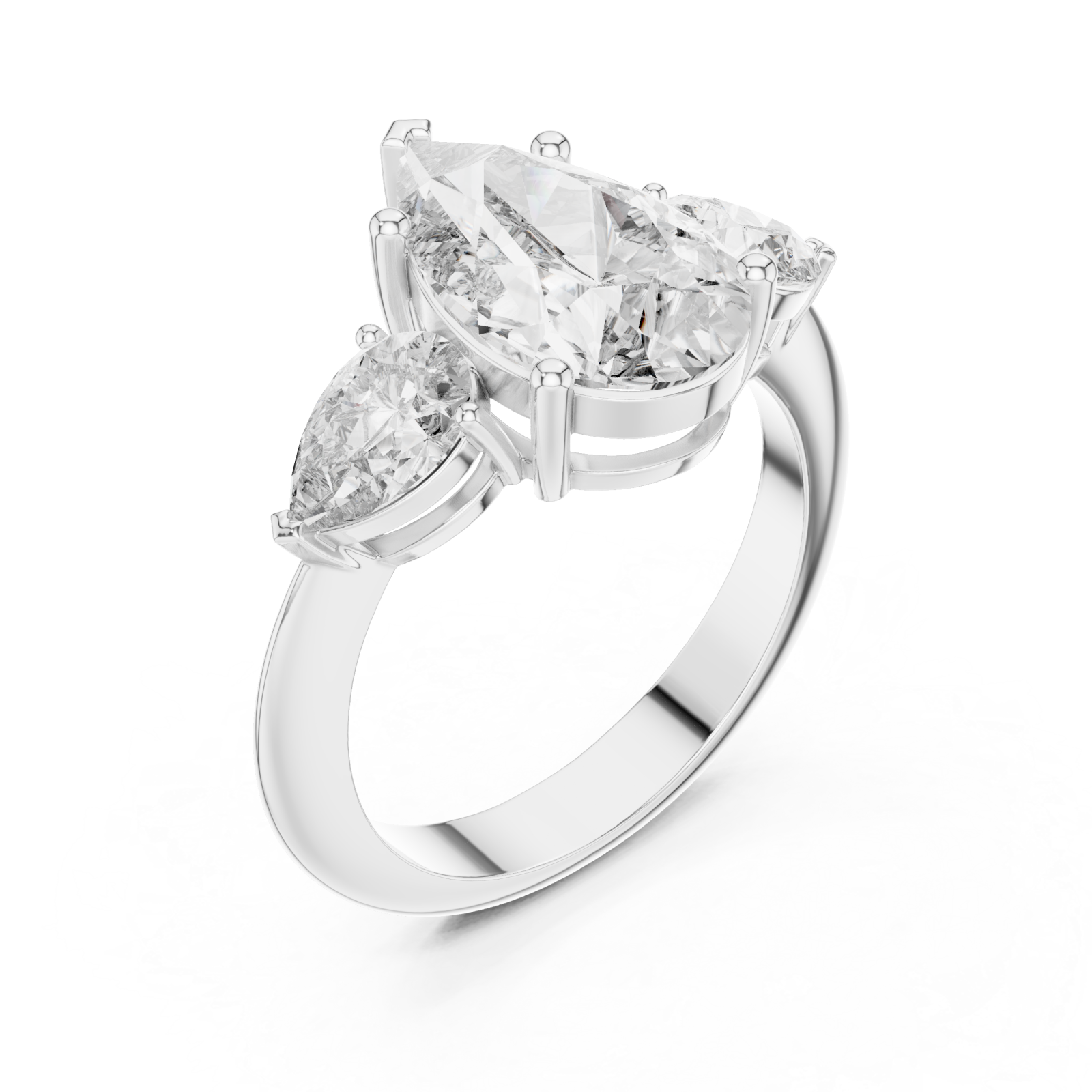  White Gold Lustrous Pear Crest Statement Band Right View