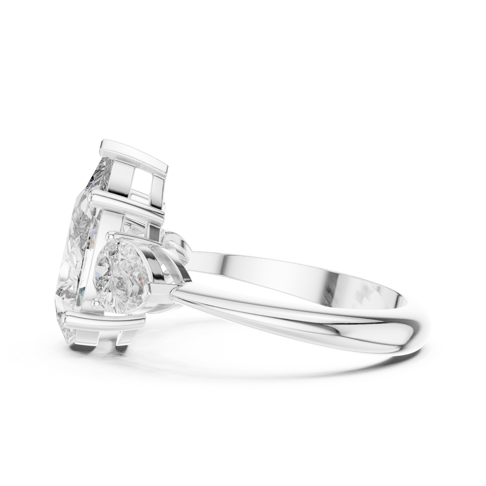  White Gold Lustrous Pear Crest Statement Band Side View