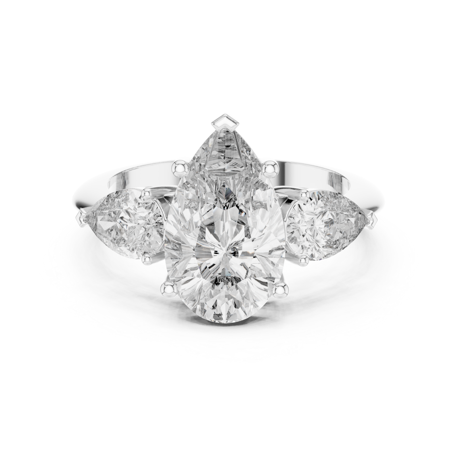  White Gold Lustrous Pear Crest Statement Band Front View