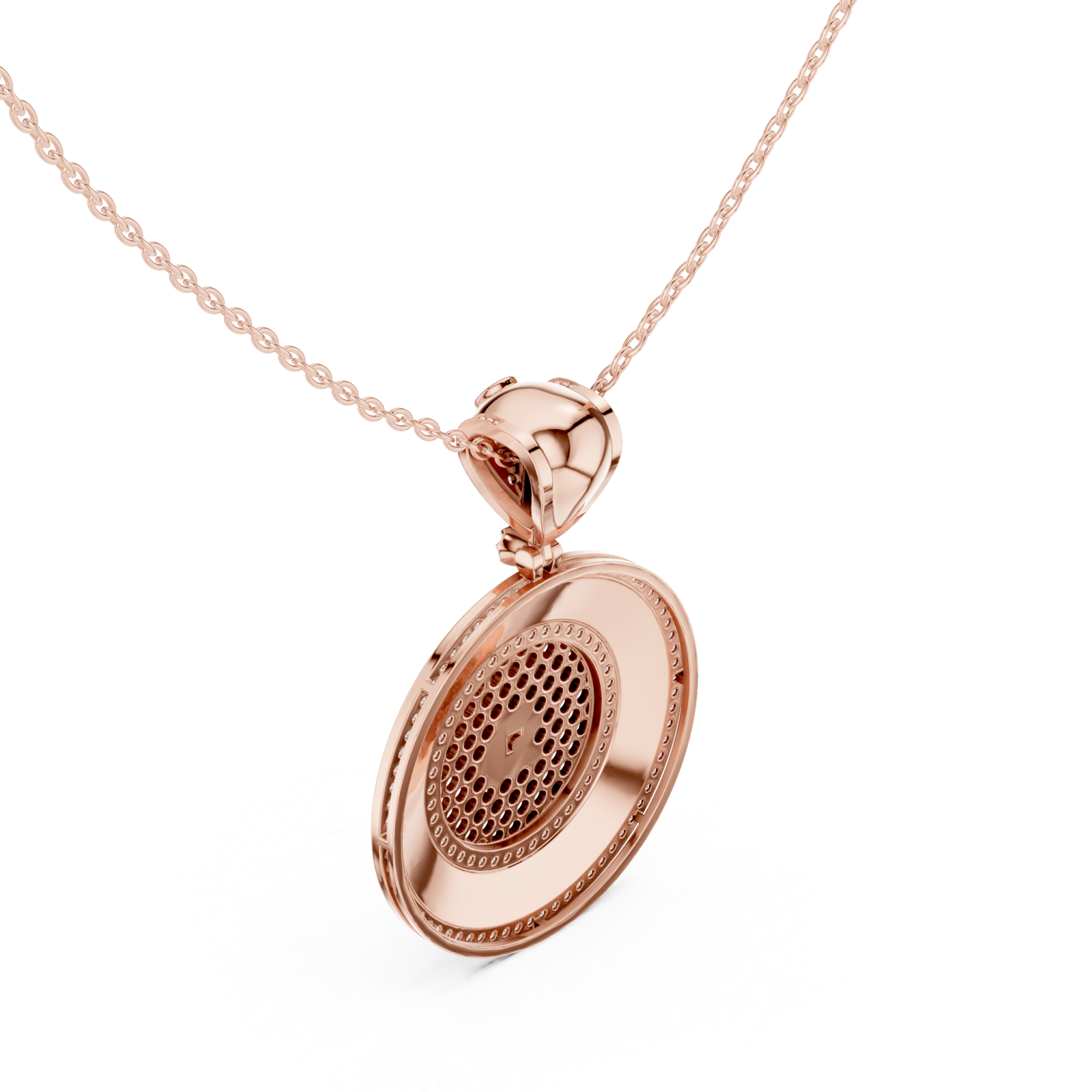  Rose Gold Ornate Mirage Round Pendant Necklace Right View