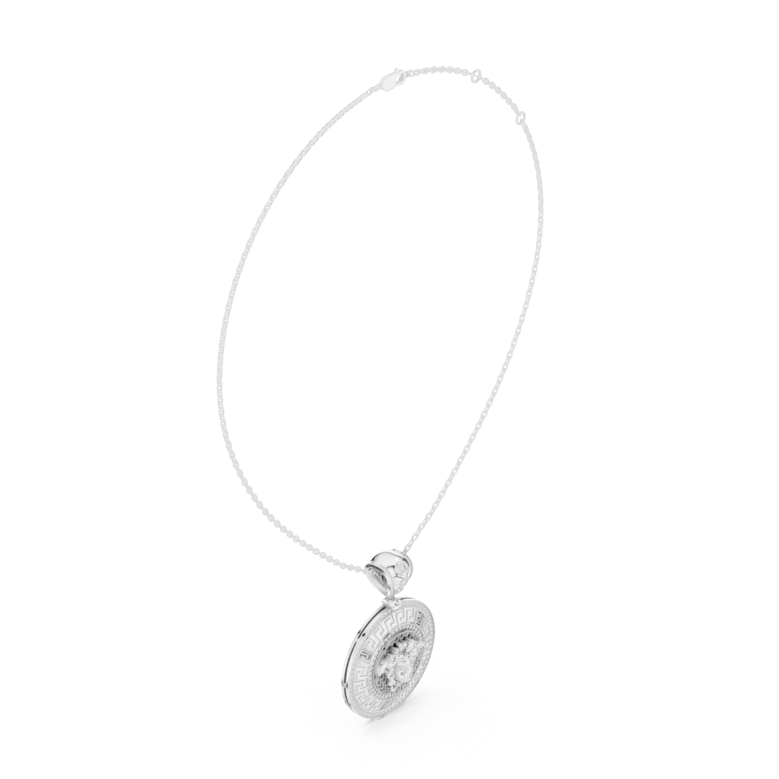  White Gold Ornate Mirage Round Pendant Necklace Left View