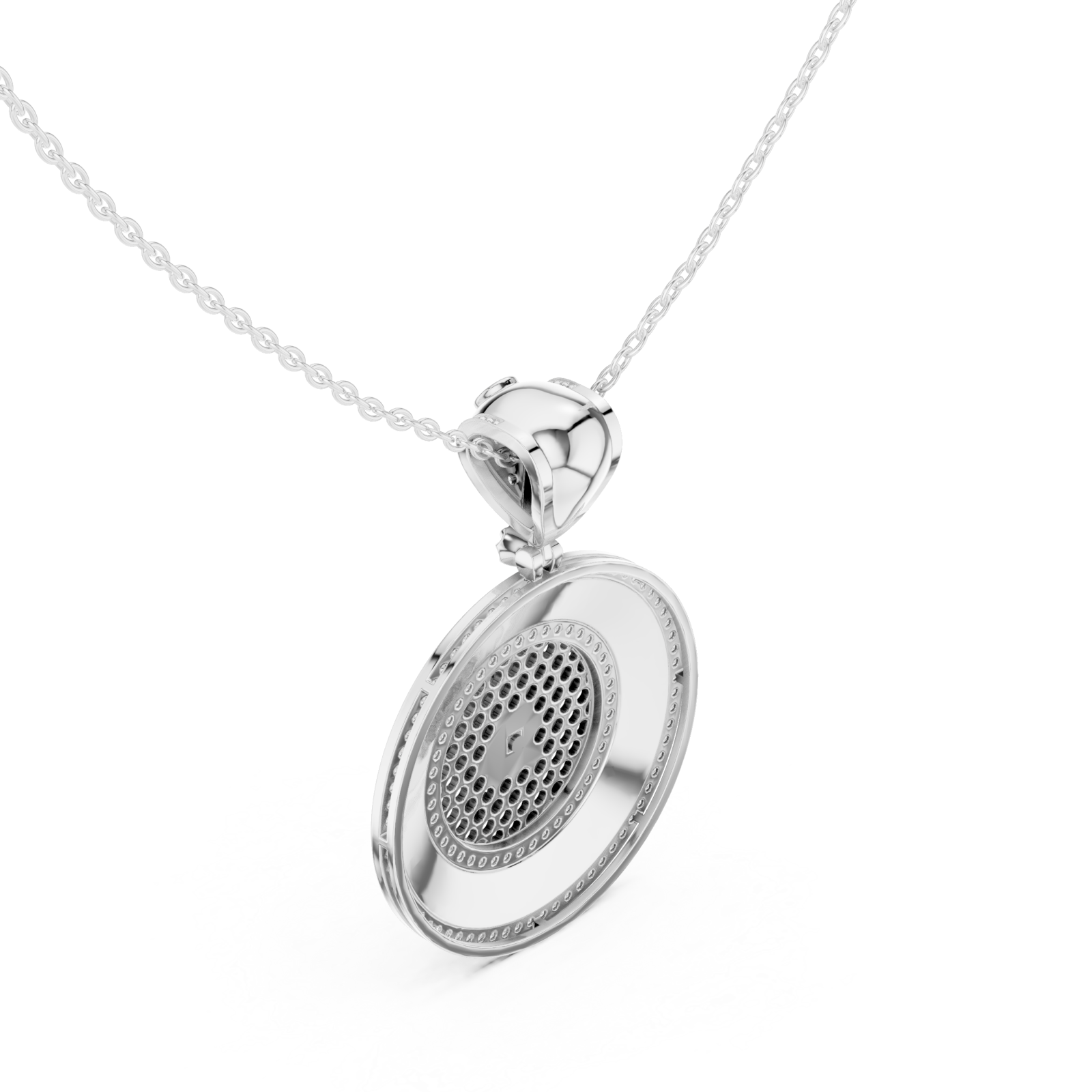  White Gold Ornate Mirage Round Pendant Necklace Right View
