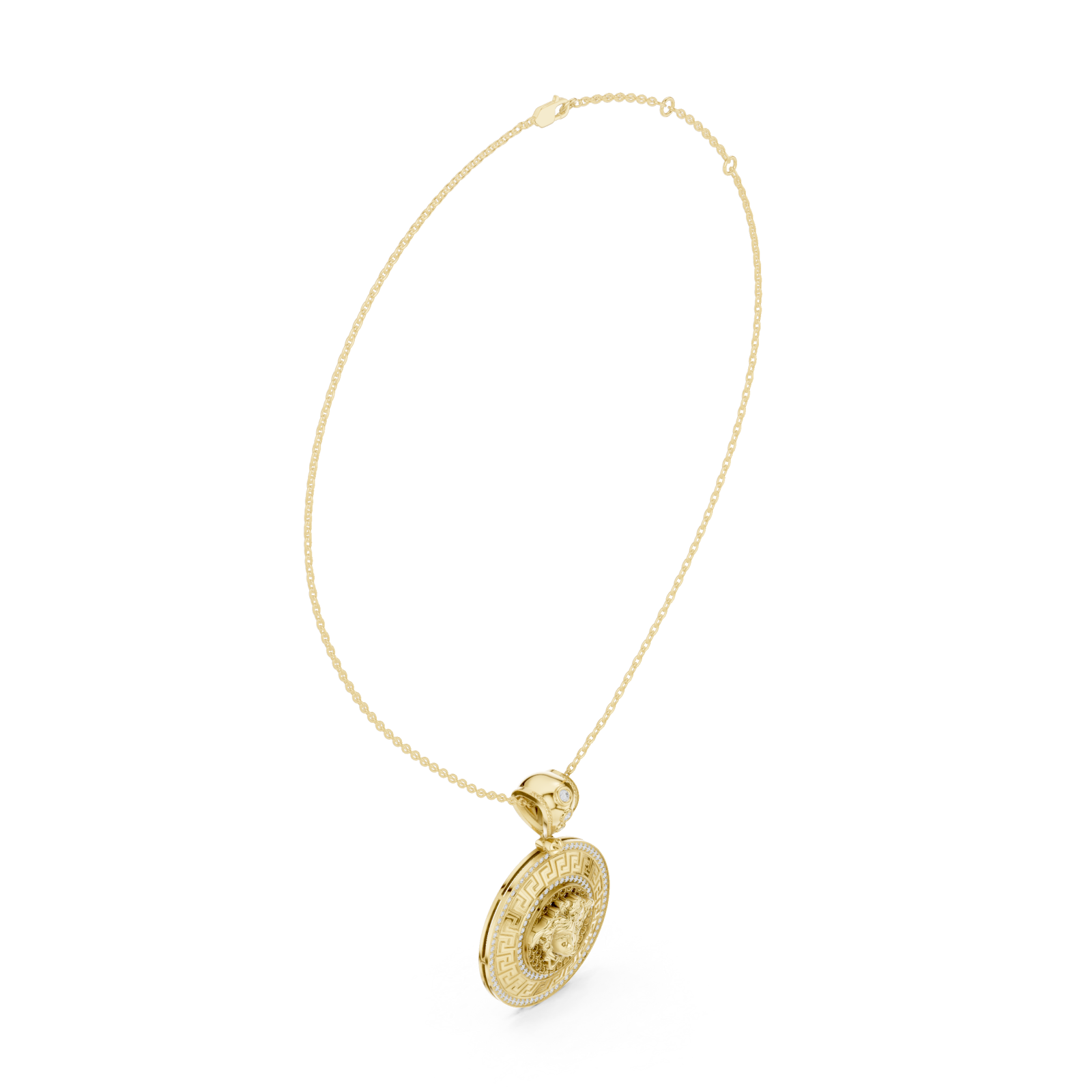  Gold Ornate Mirage Round Pendant Necklace Left View