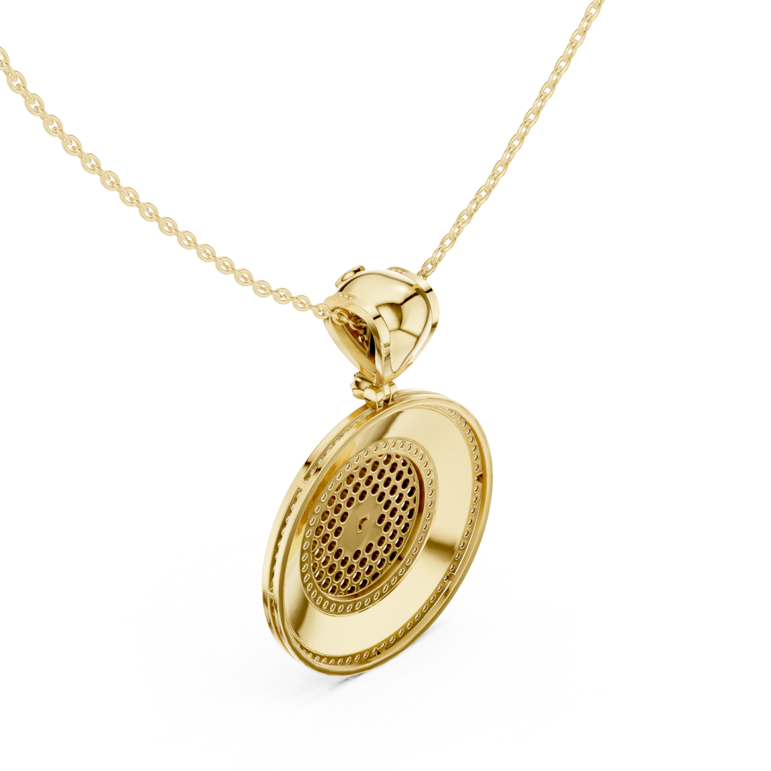 Gold Ornate Mirage Round Pendant Necklace Right View