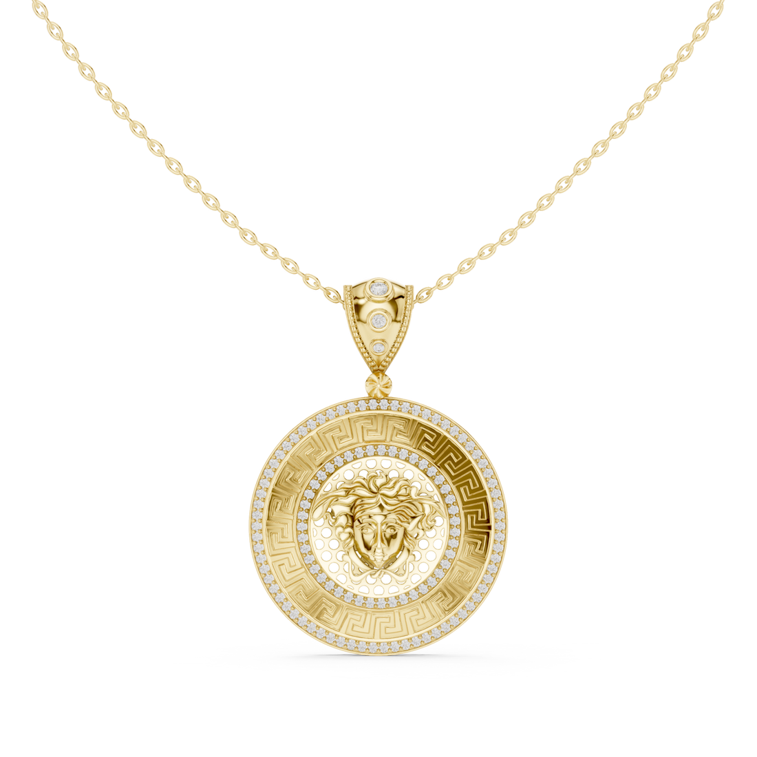 Gold Ornate Mirage Round Pendant Necklace Right View