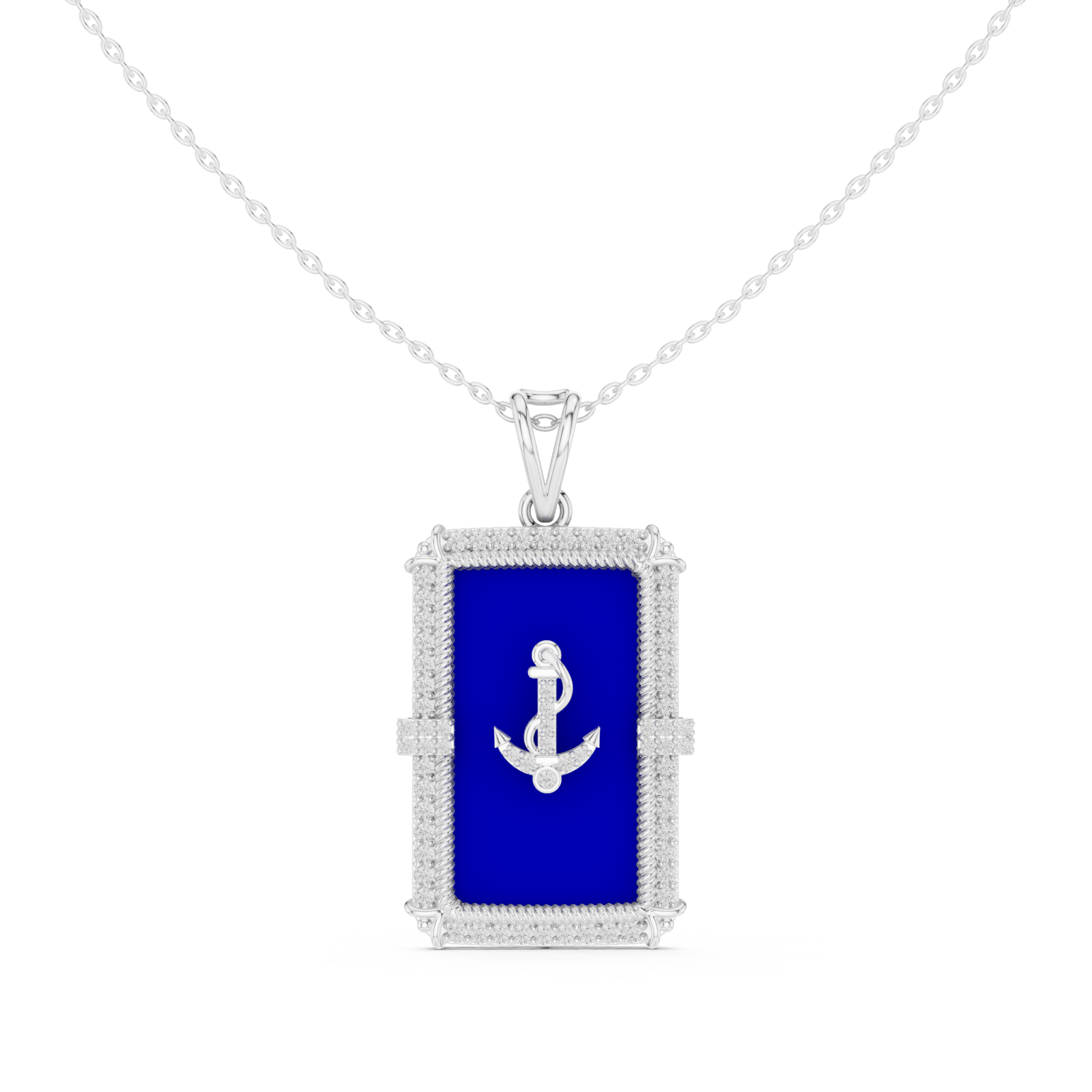  White Gold Serene Contour Panel Chain Necklace Front View