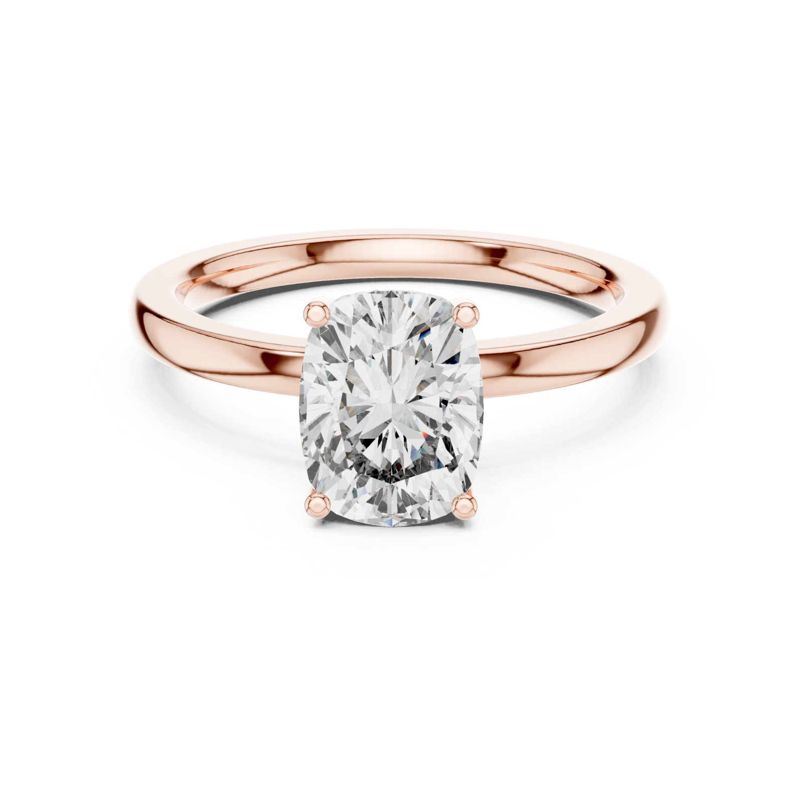  Rose Gold Radiant Embrace Modern Cushion Solitaire Engagement Ring Front View