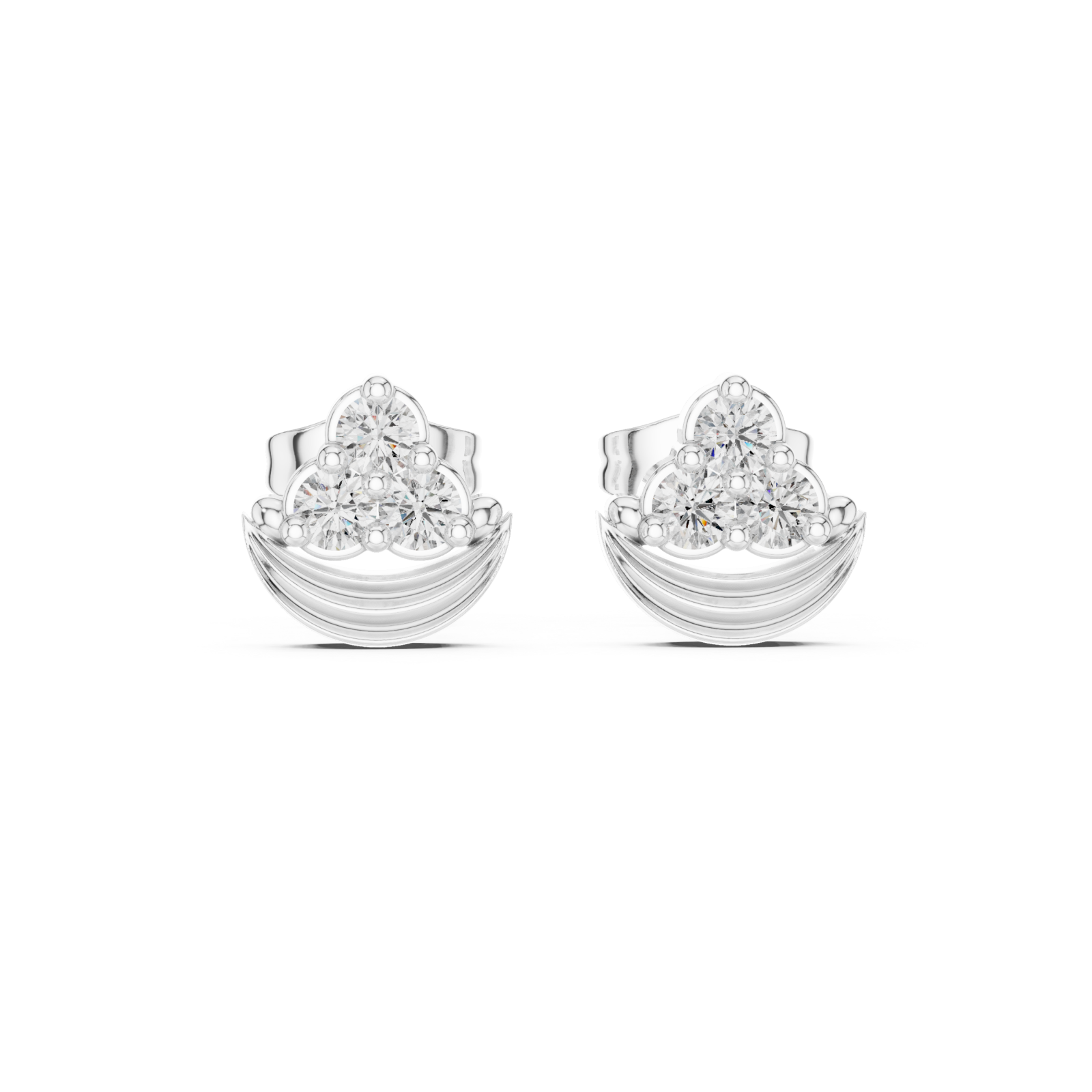  White Gold Radiant Arc Stud Earrings Front View
