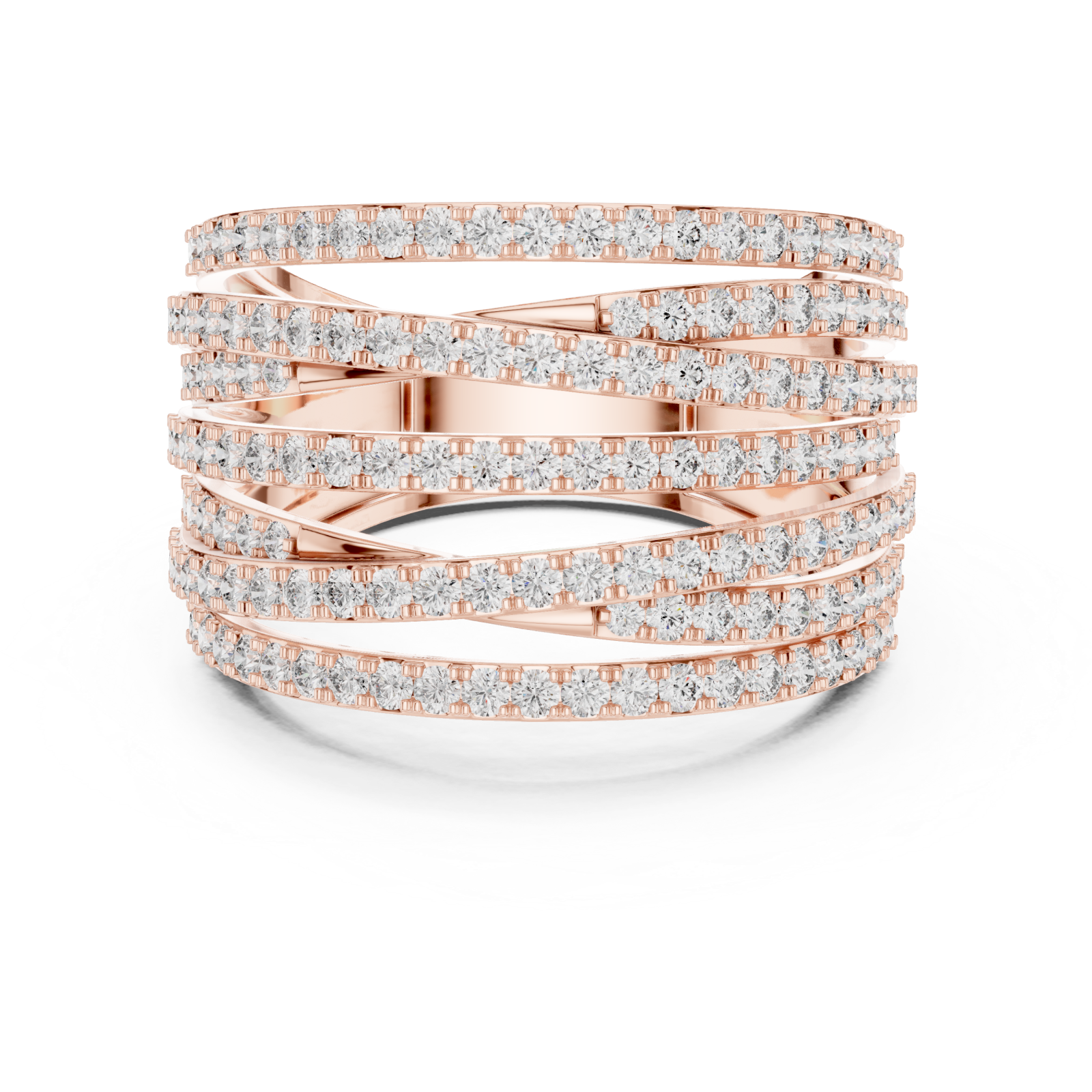  Rose Gold Celestial Radiance Multi-Row Ring Front View
