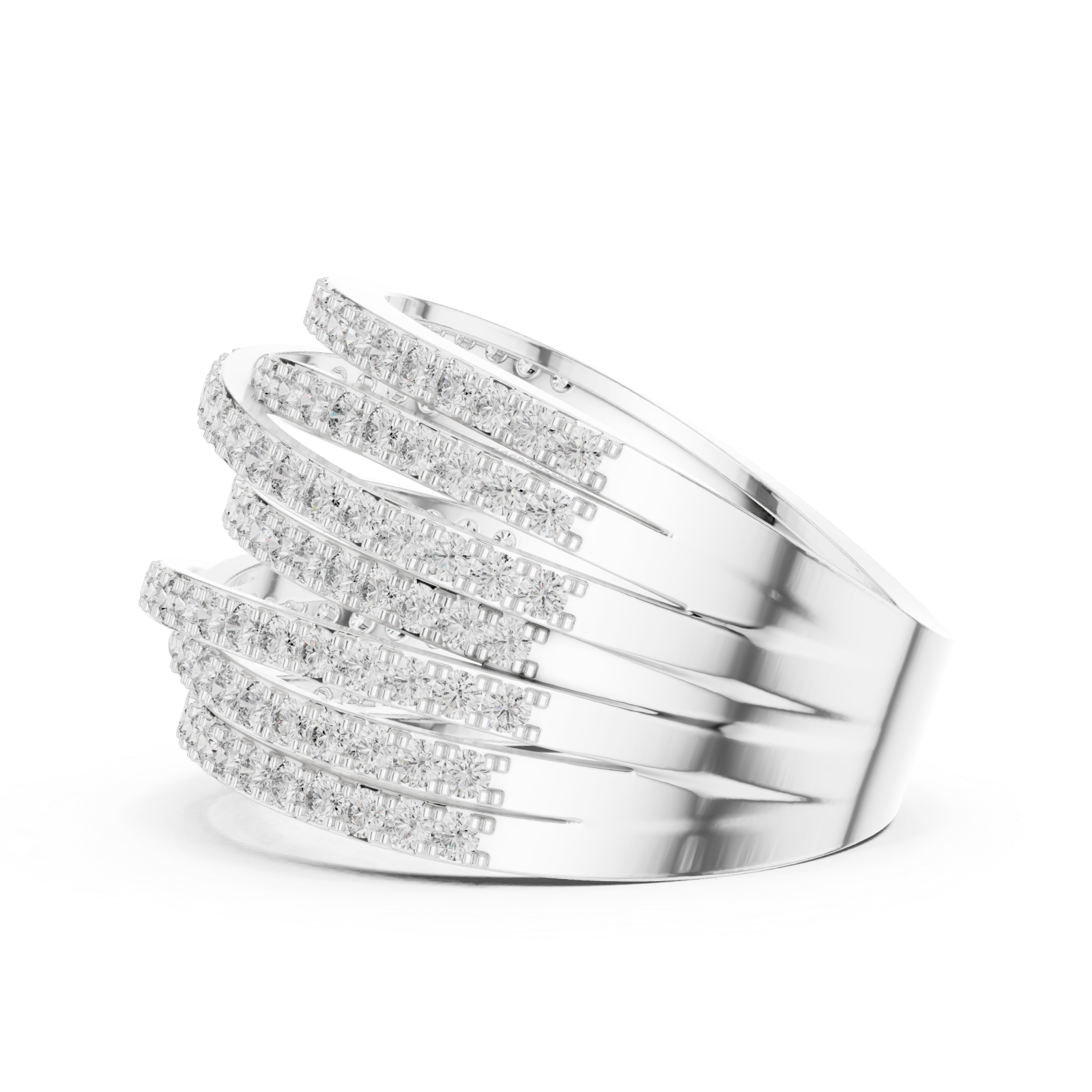  White Gold Celestial Radiance Multi-Row Ring Side View