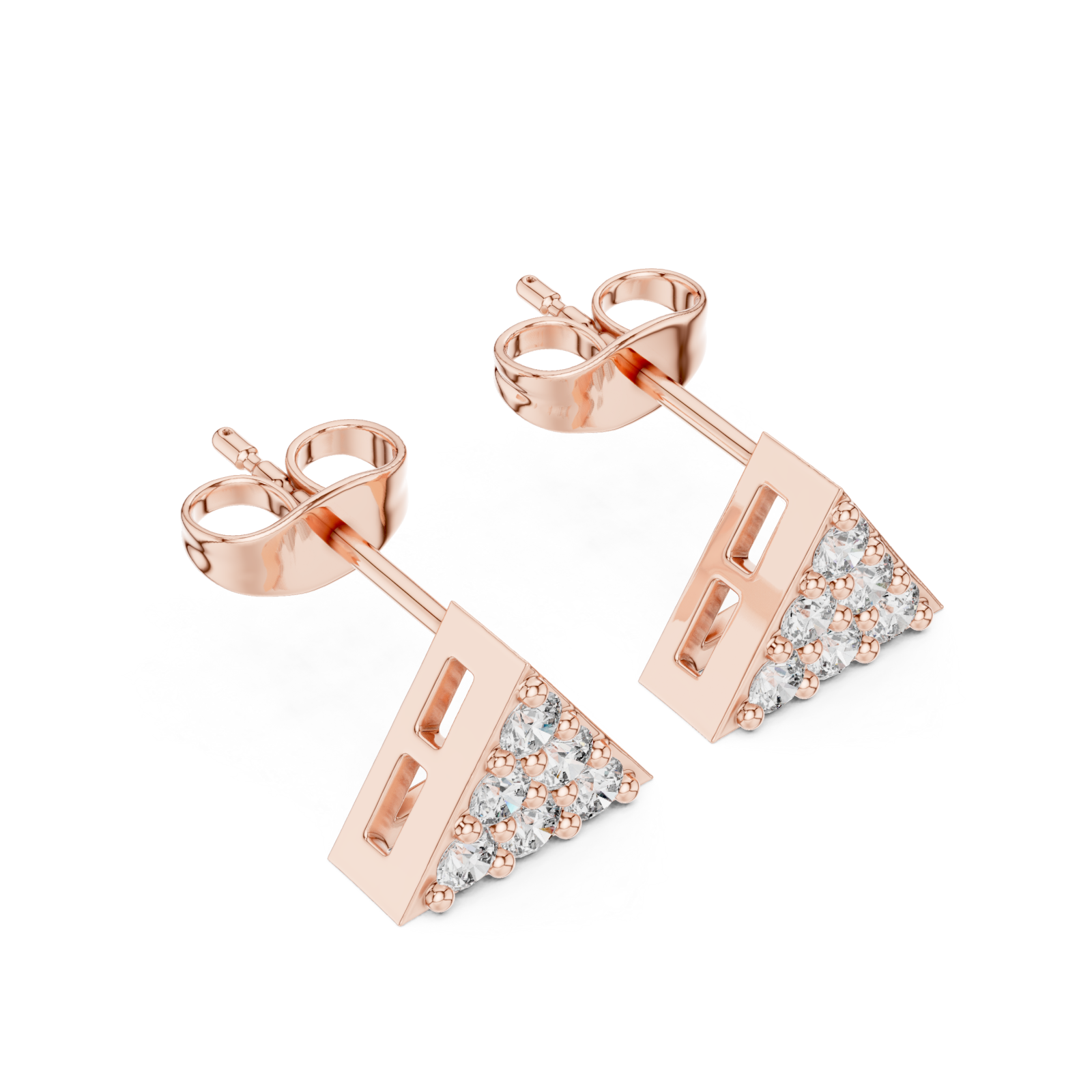  Rose Gold Gleaming Triad Illusion Stud Earrings Right View