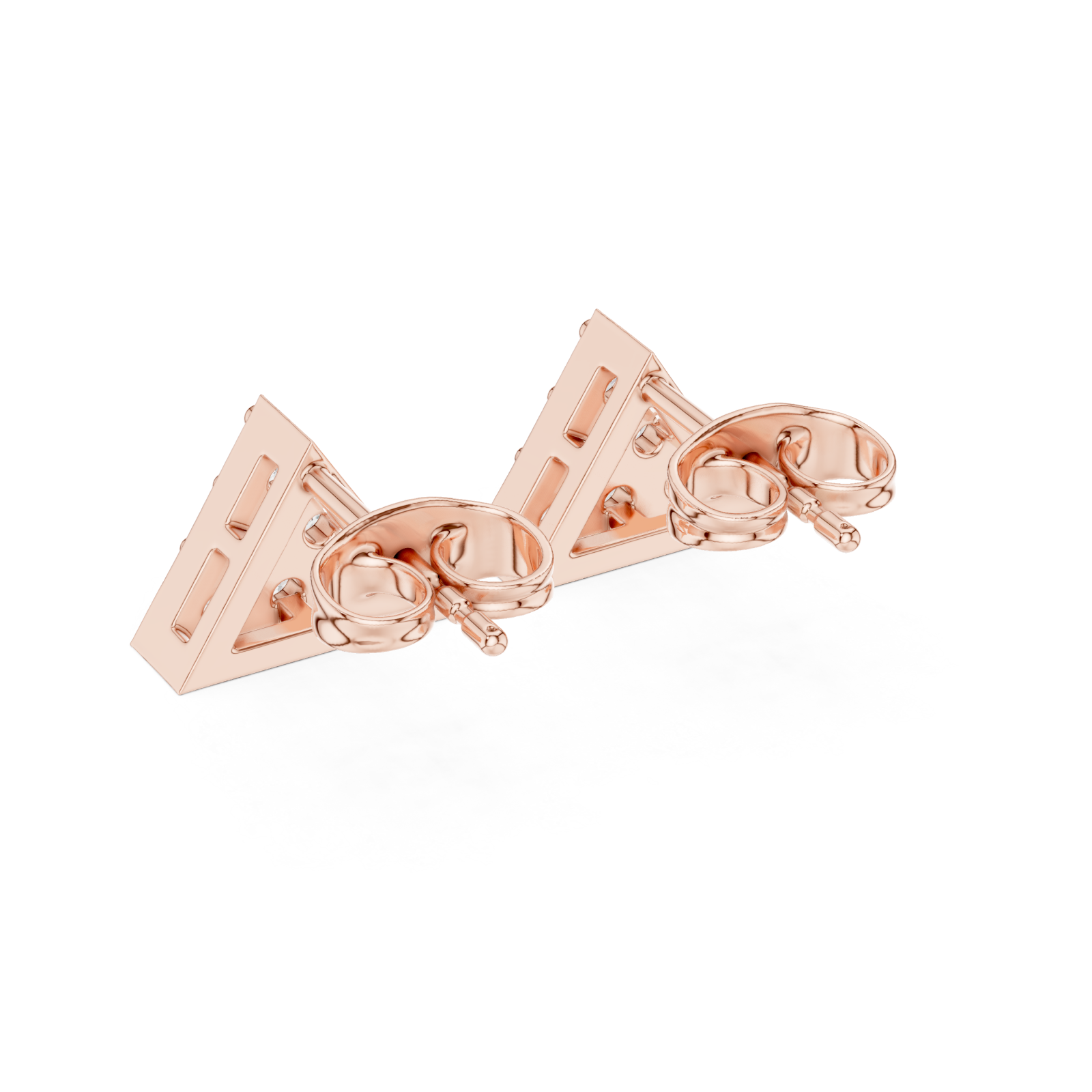  Rose Gold Gleaming Triad Illusion Stud Earrings Side View