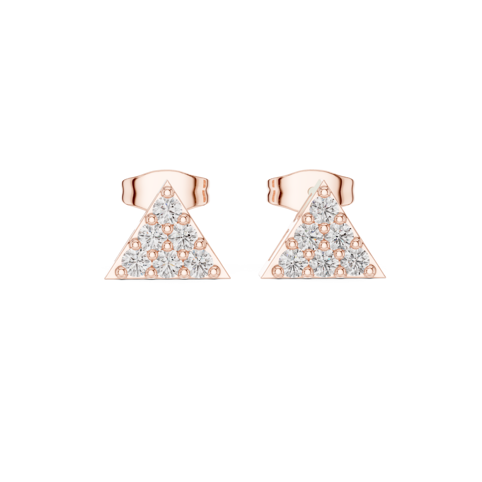  Rose Gold Gleaming Triad Illusion Stud Earrings Front View