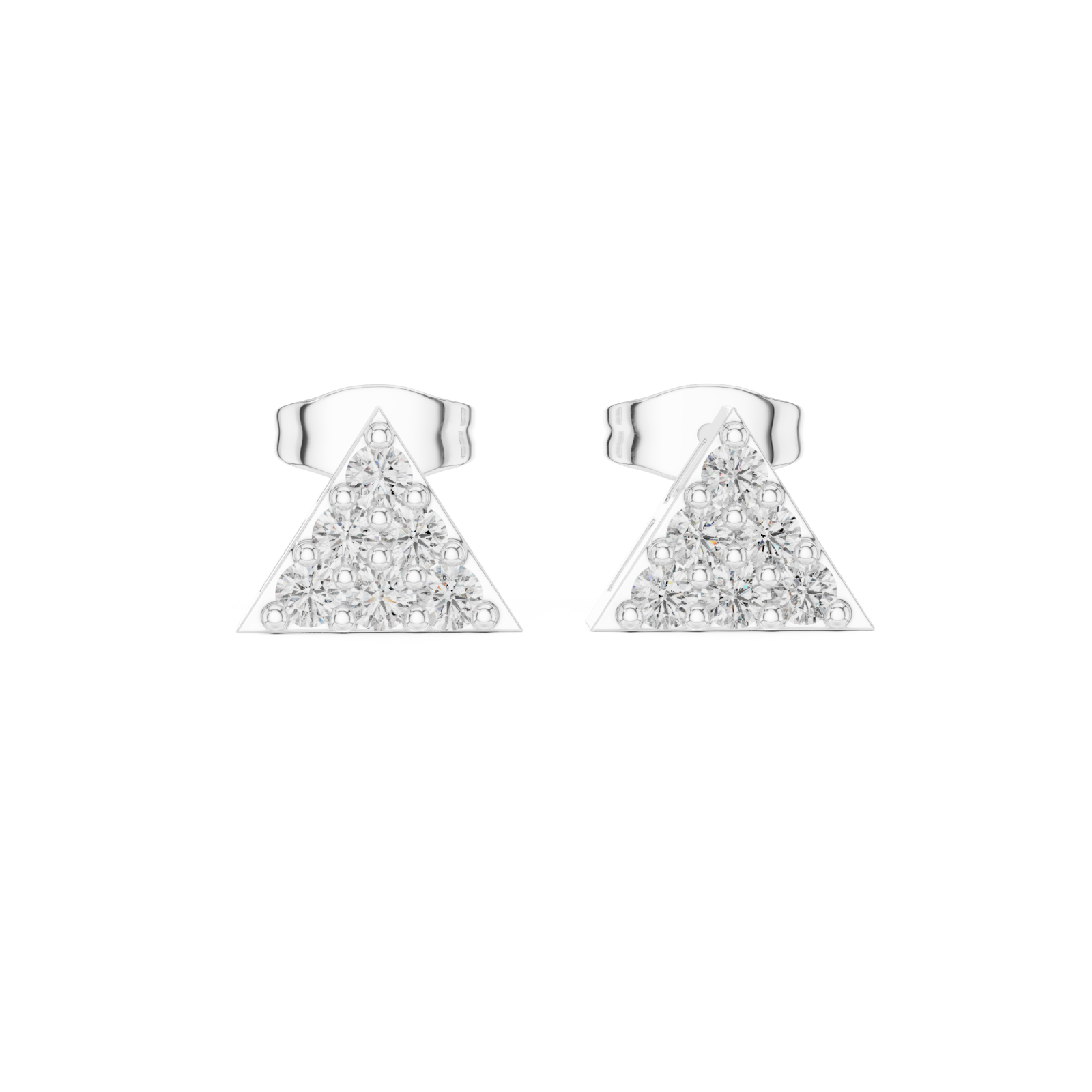  White Gold Gleaming Triad Illusion Stud Earrings Front View