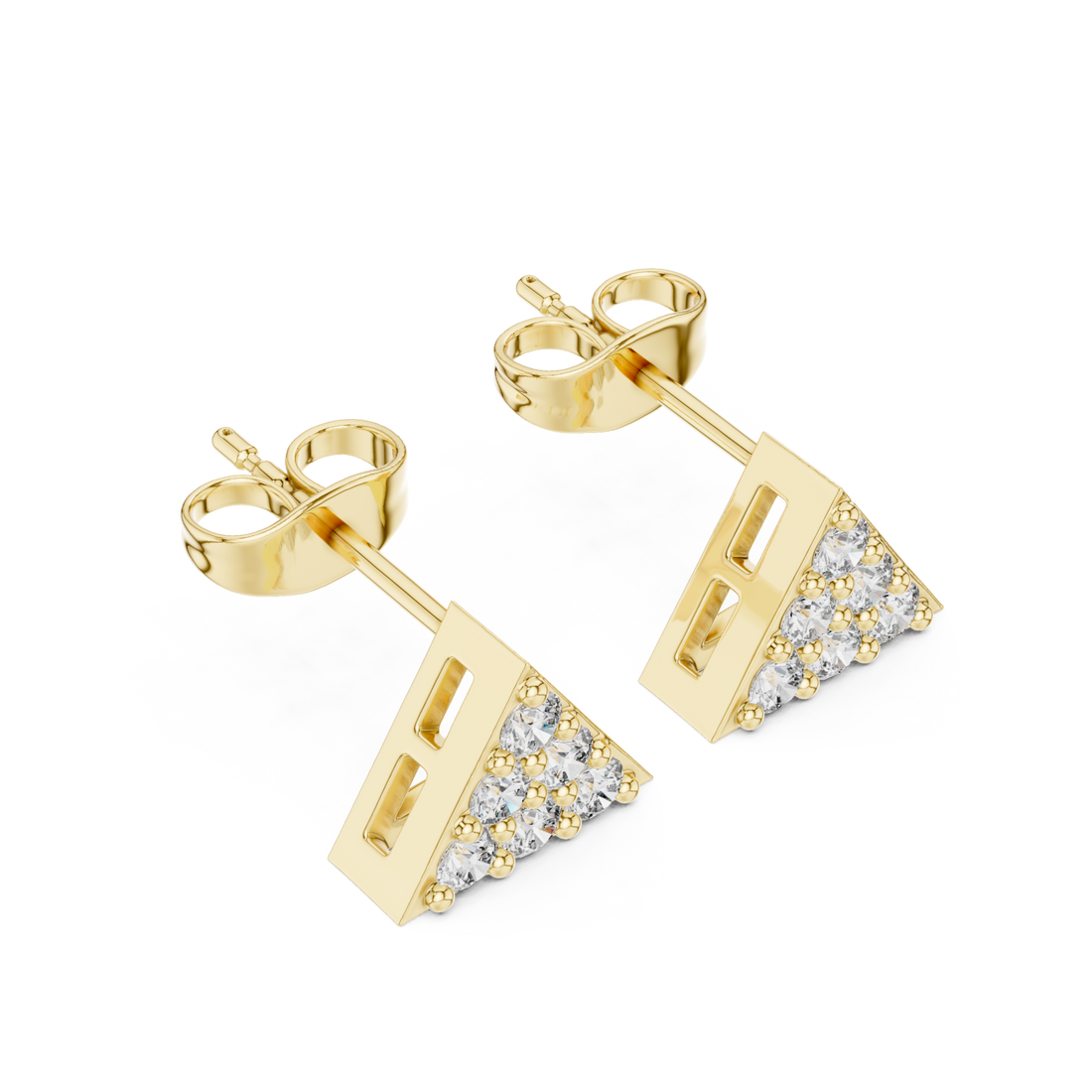 Gold Gleaming Triad Illusion Stud Earrings Right View