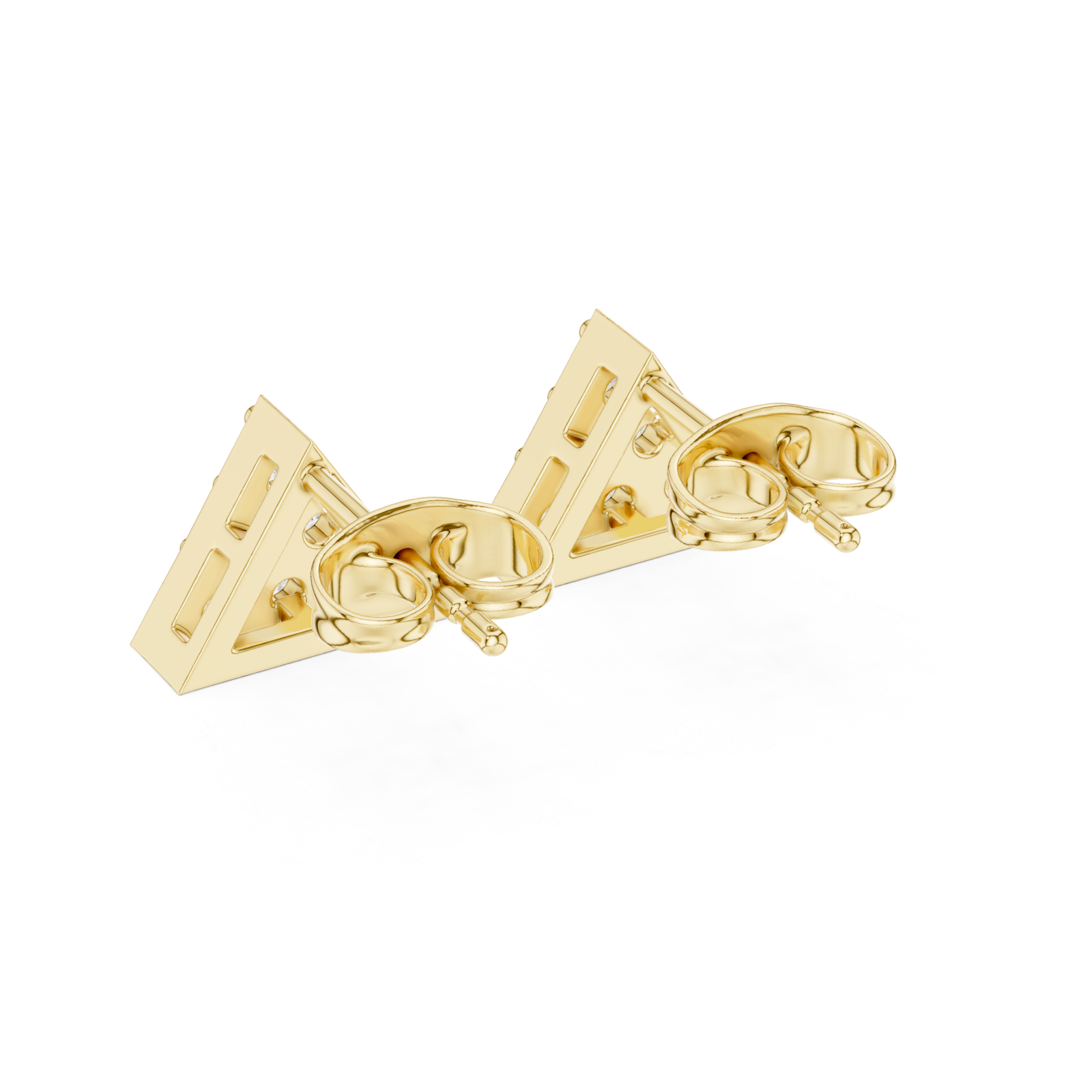  Gold Gleaming Triad Illusion Stud Earrings Side View